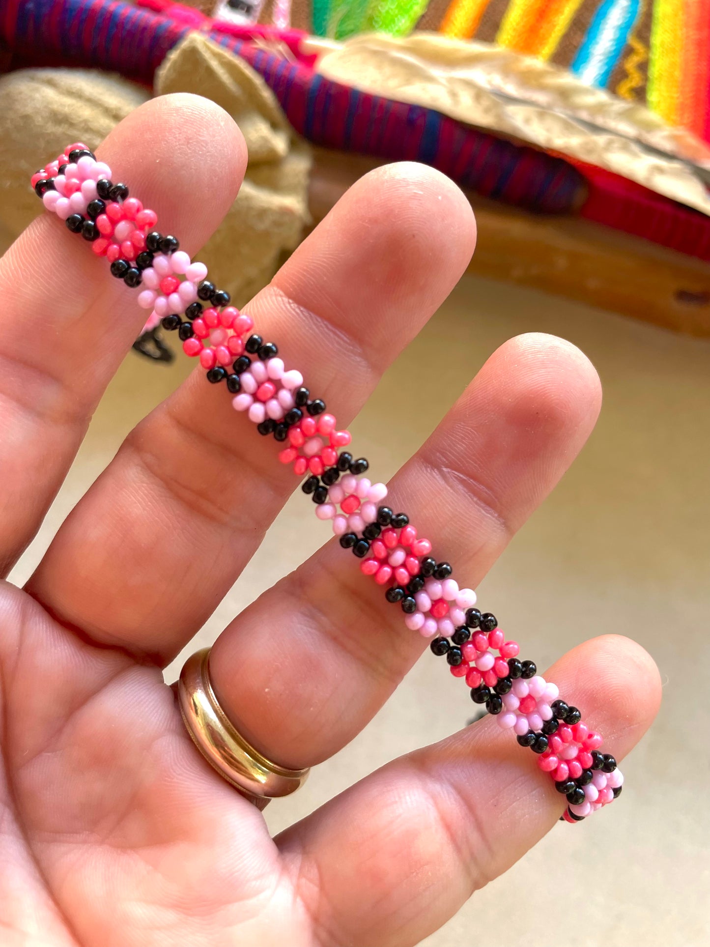Flores de Colores Anklet - Pink & Black