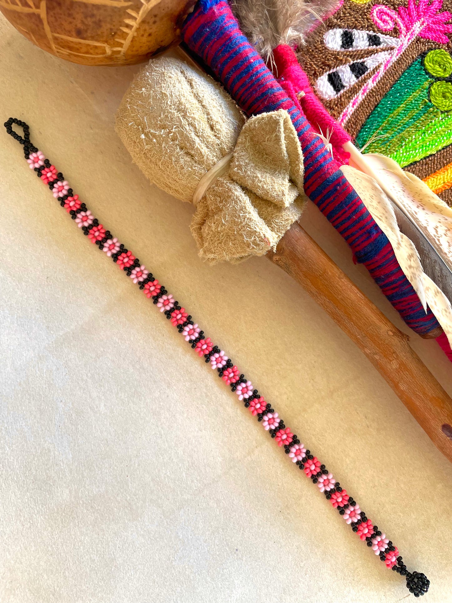 Flores de Colores Anklet - Pink & Black