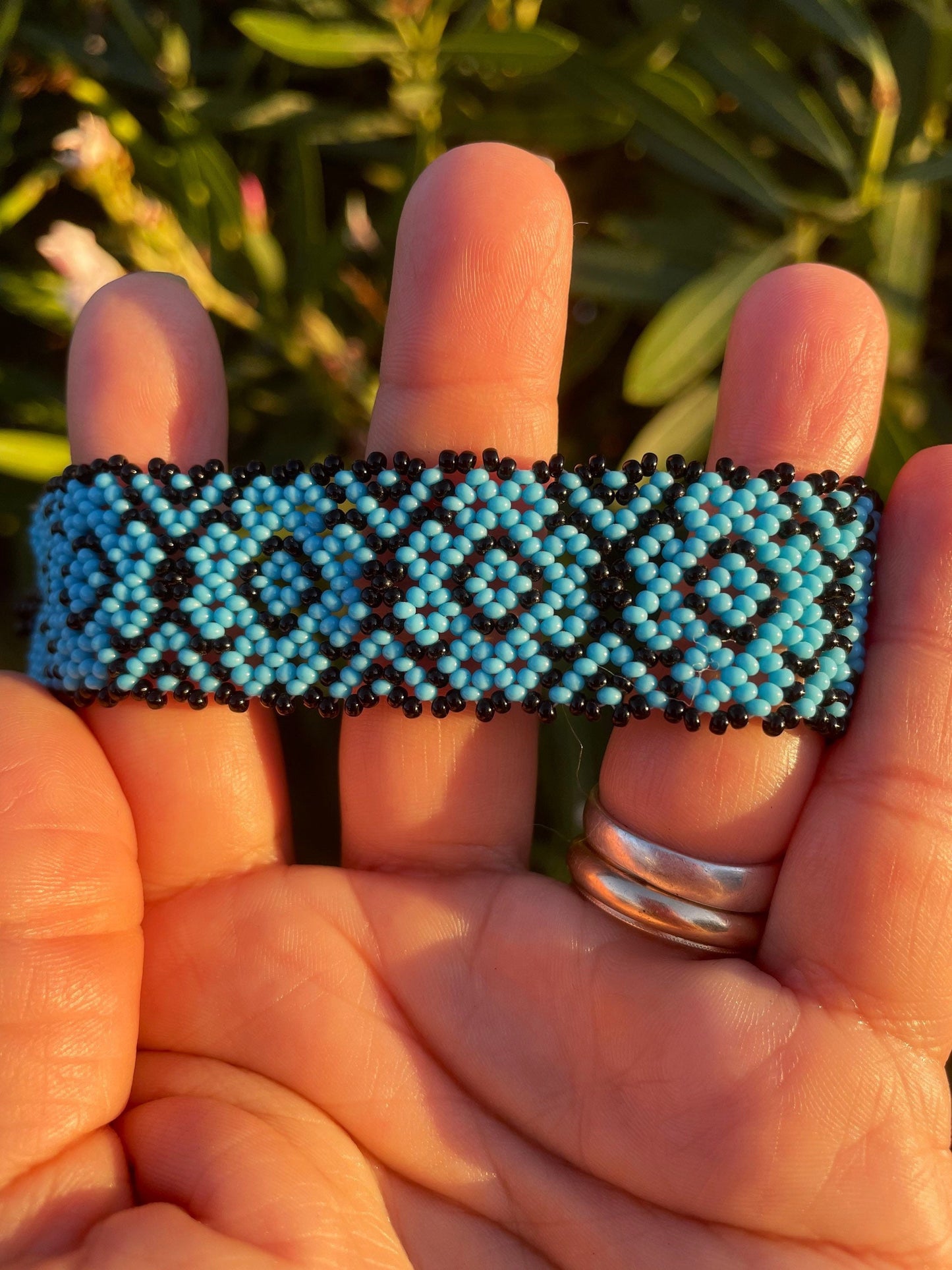 Flor y Peyote Bracelet-Color Turquesa