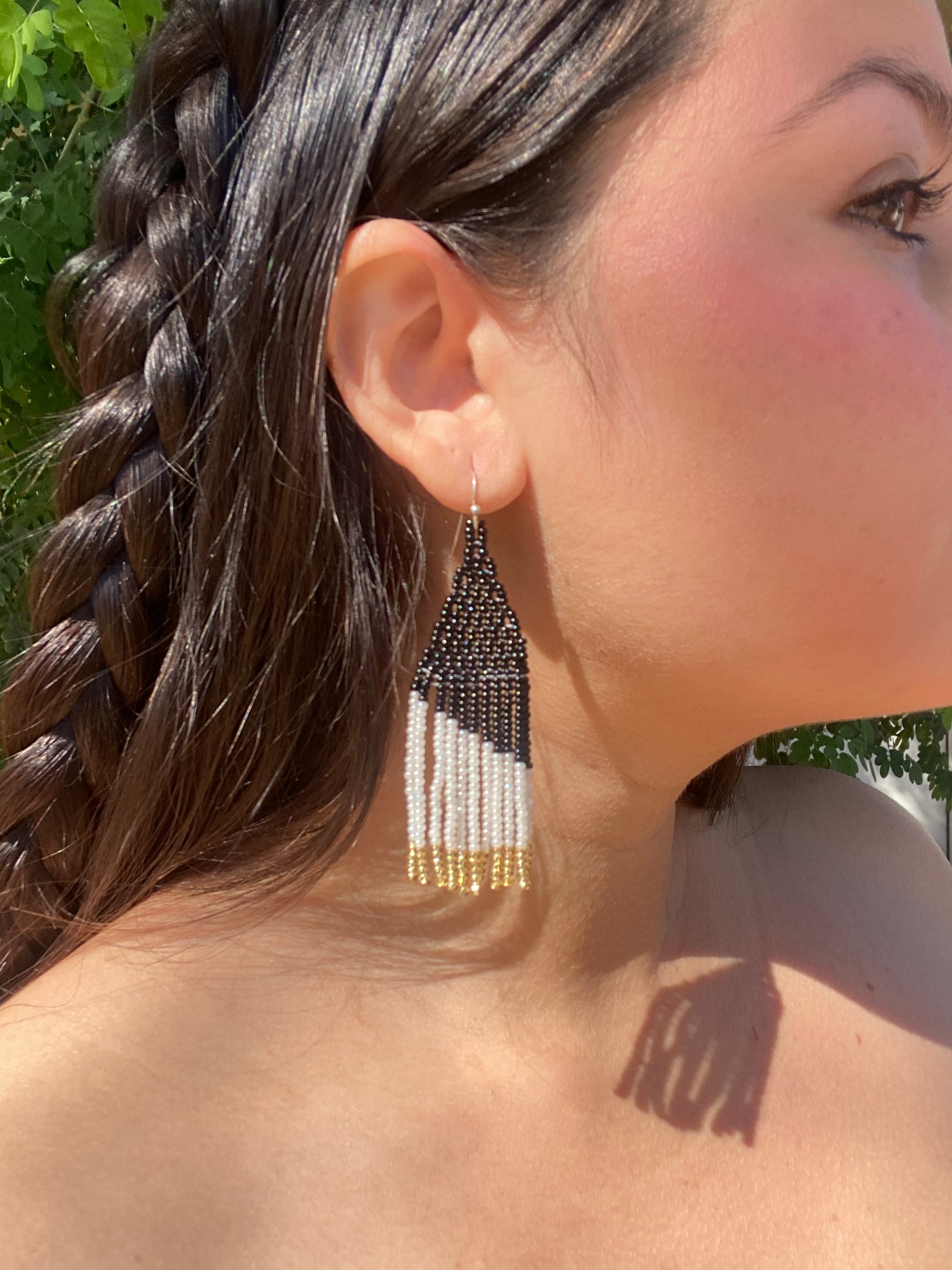 Asymmetrical Fringe Earrings - Black & White