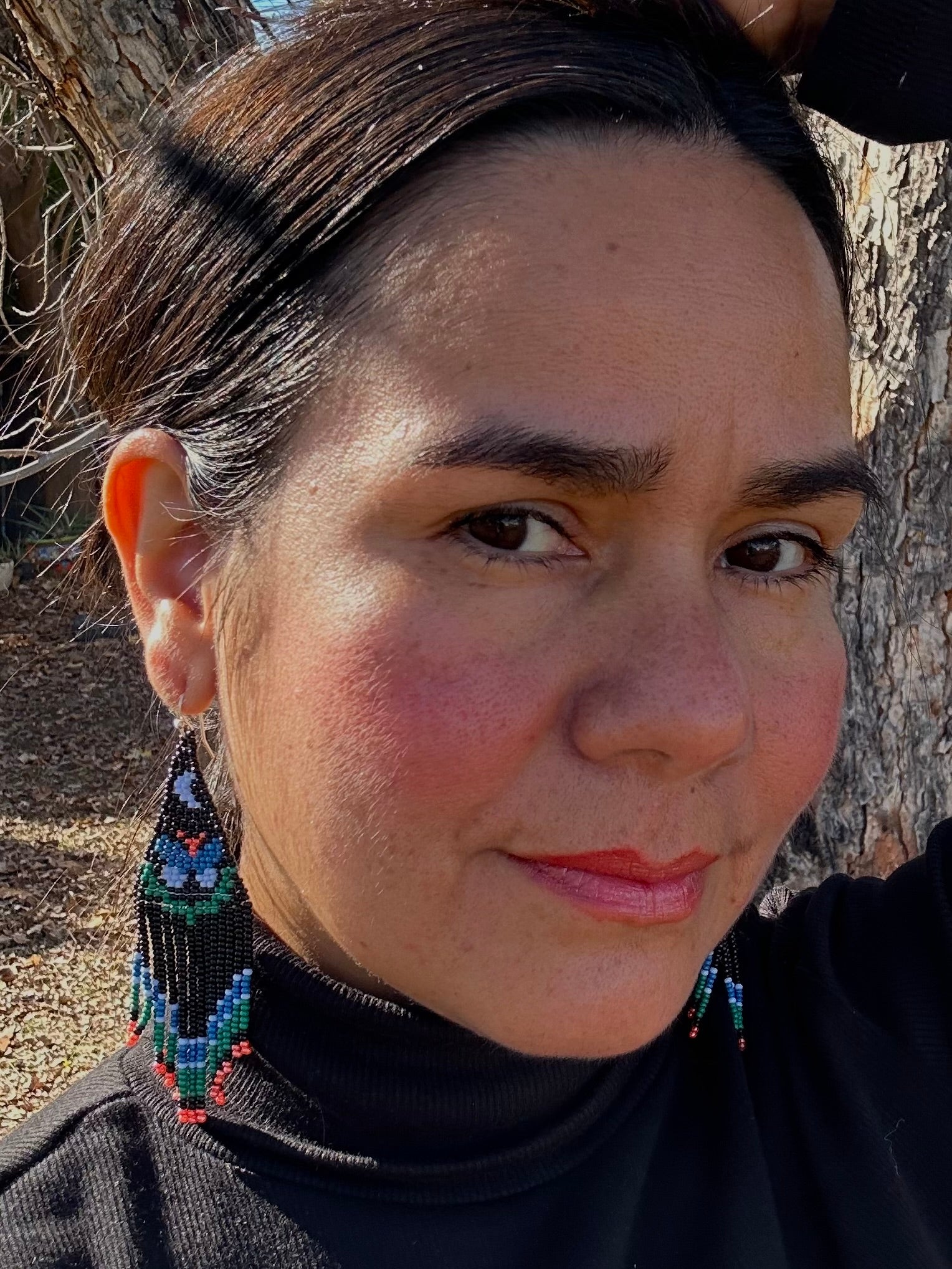 Mariposa Nocturna - Black & Blue Huichol Butterfly Beadwork Earrings