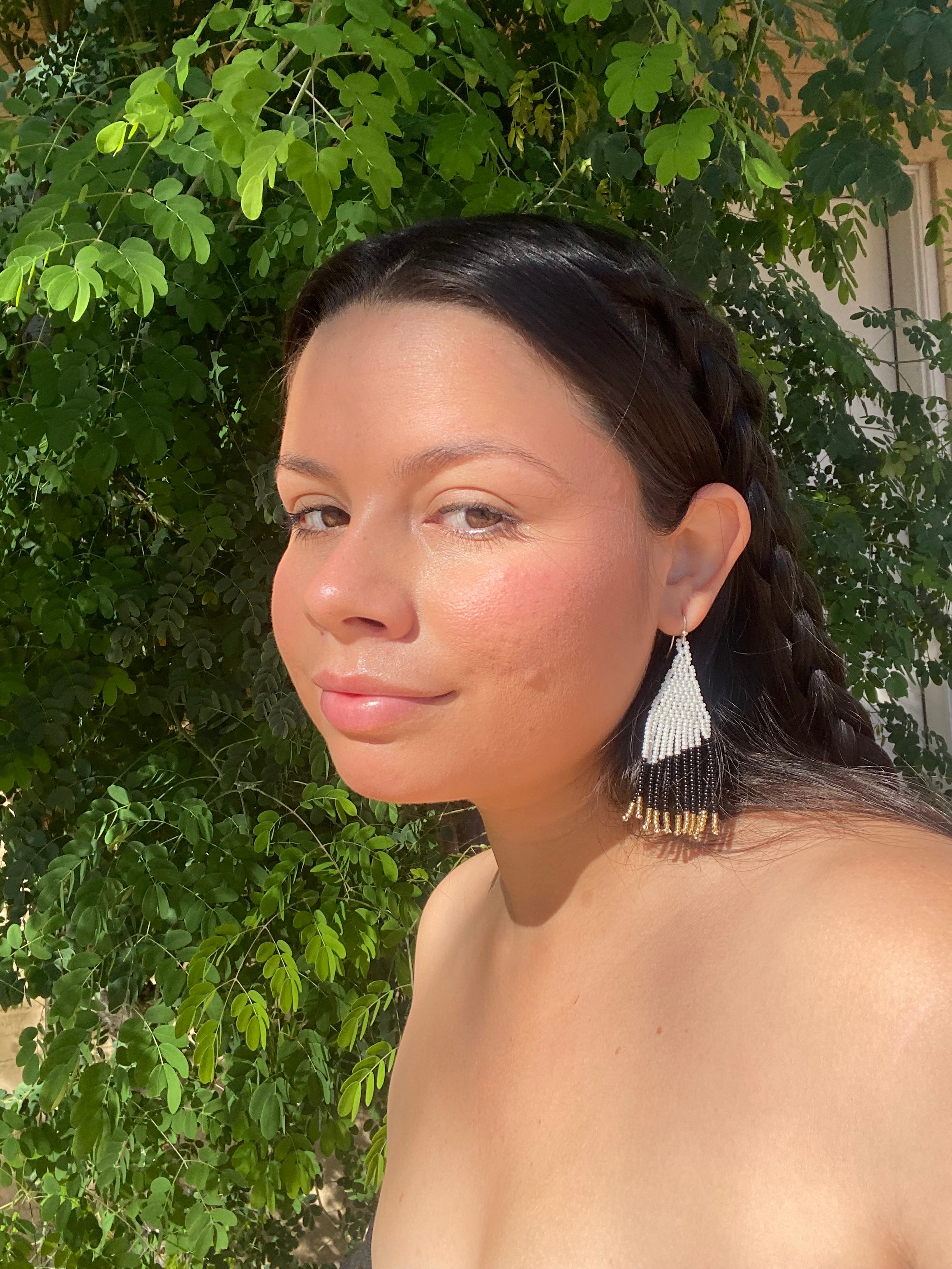 Asymmetrical Fringe Earrings - Black & White