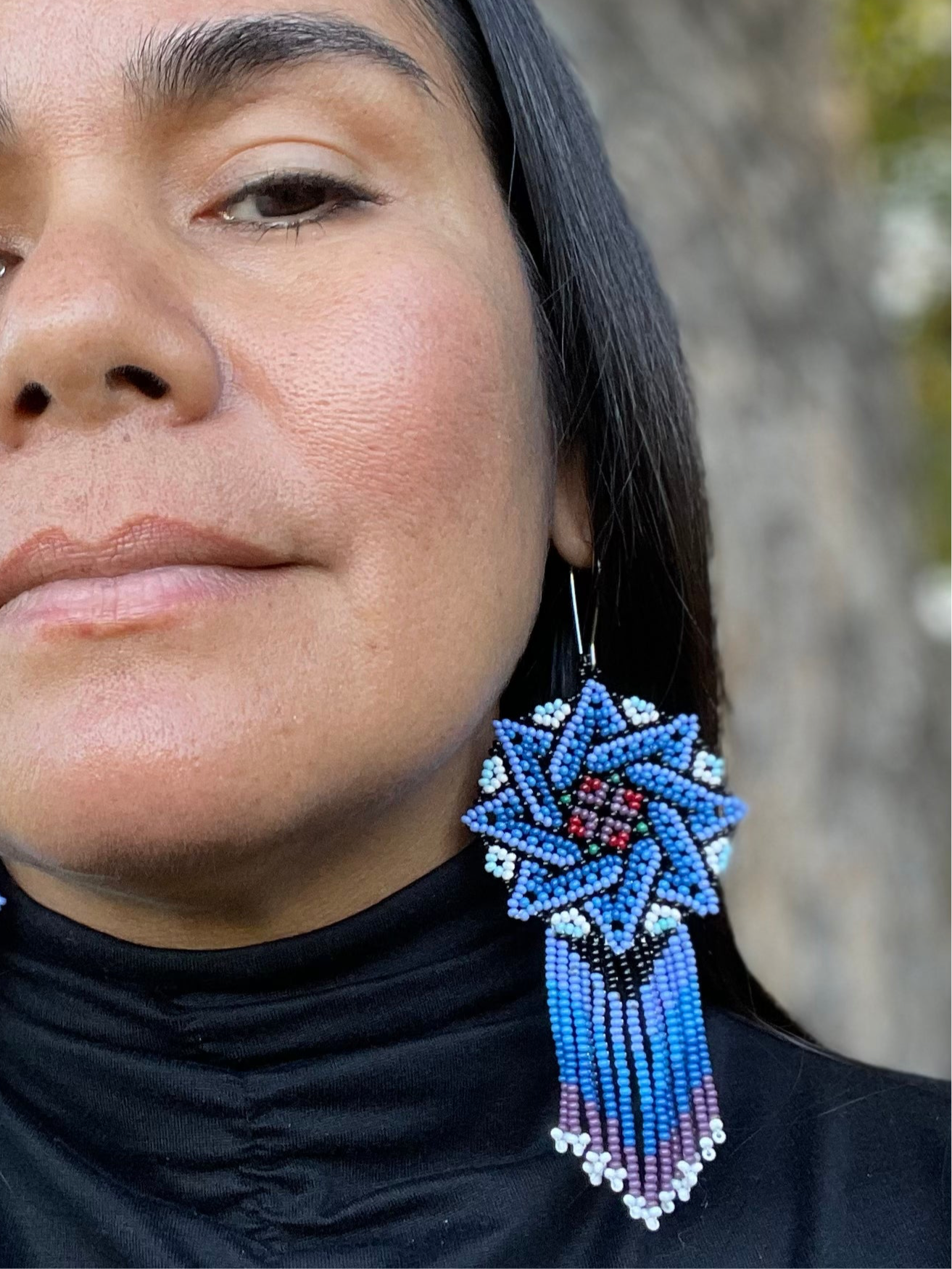Estrella Fugaz - Blue Huichol Star Beadwork Earrings