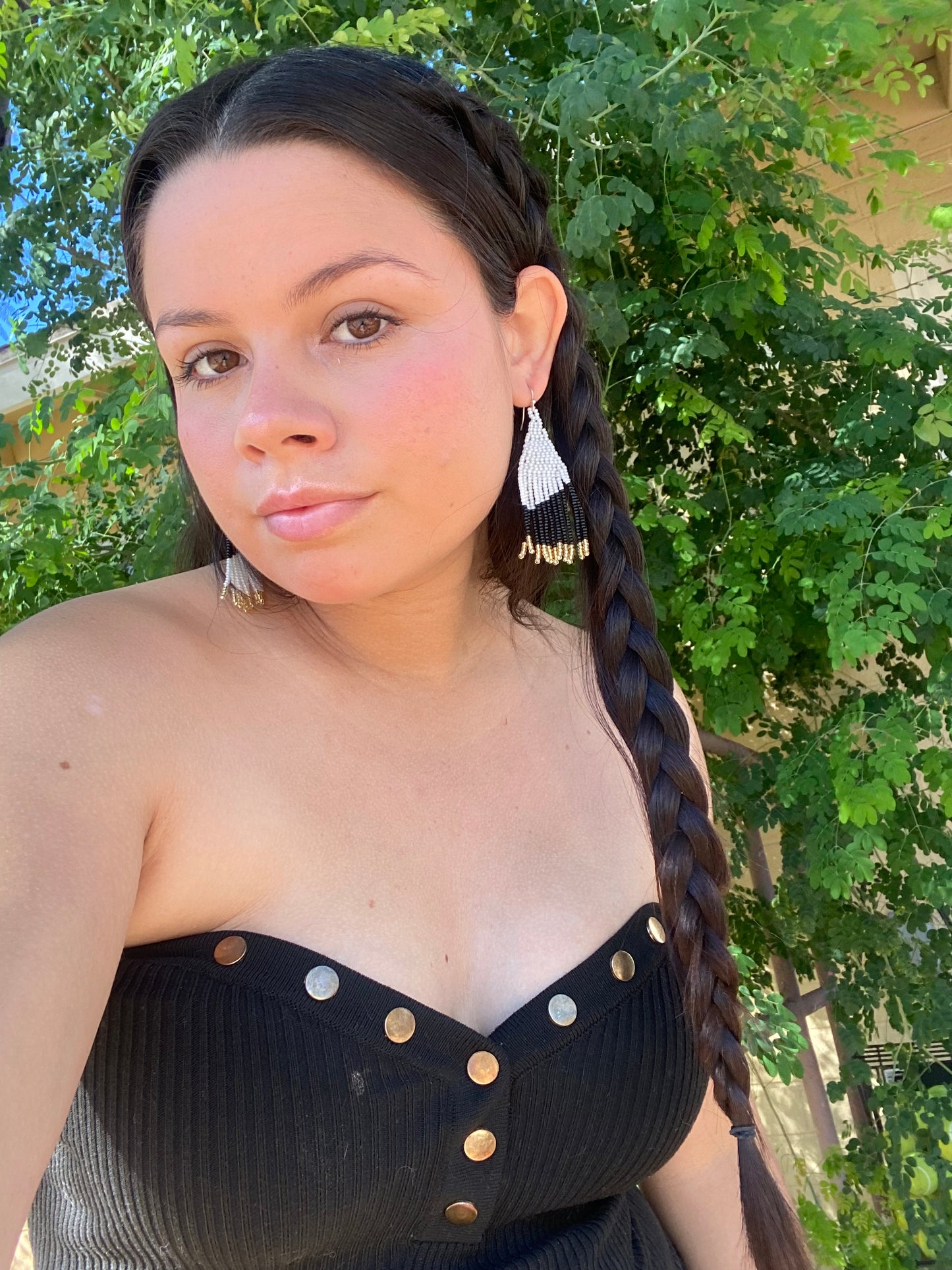 Asymmetrical Fringe Earrings - Black & White