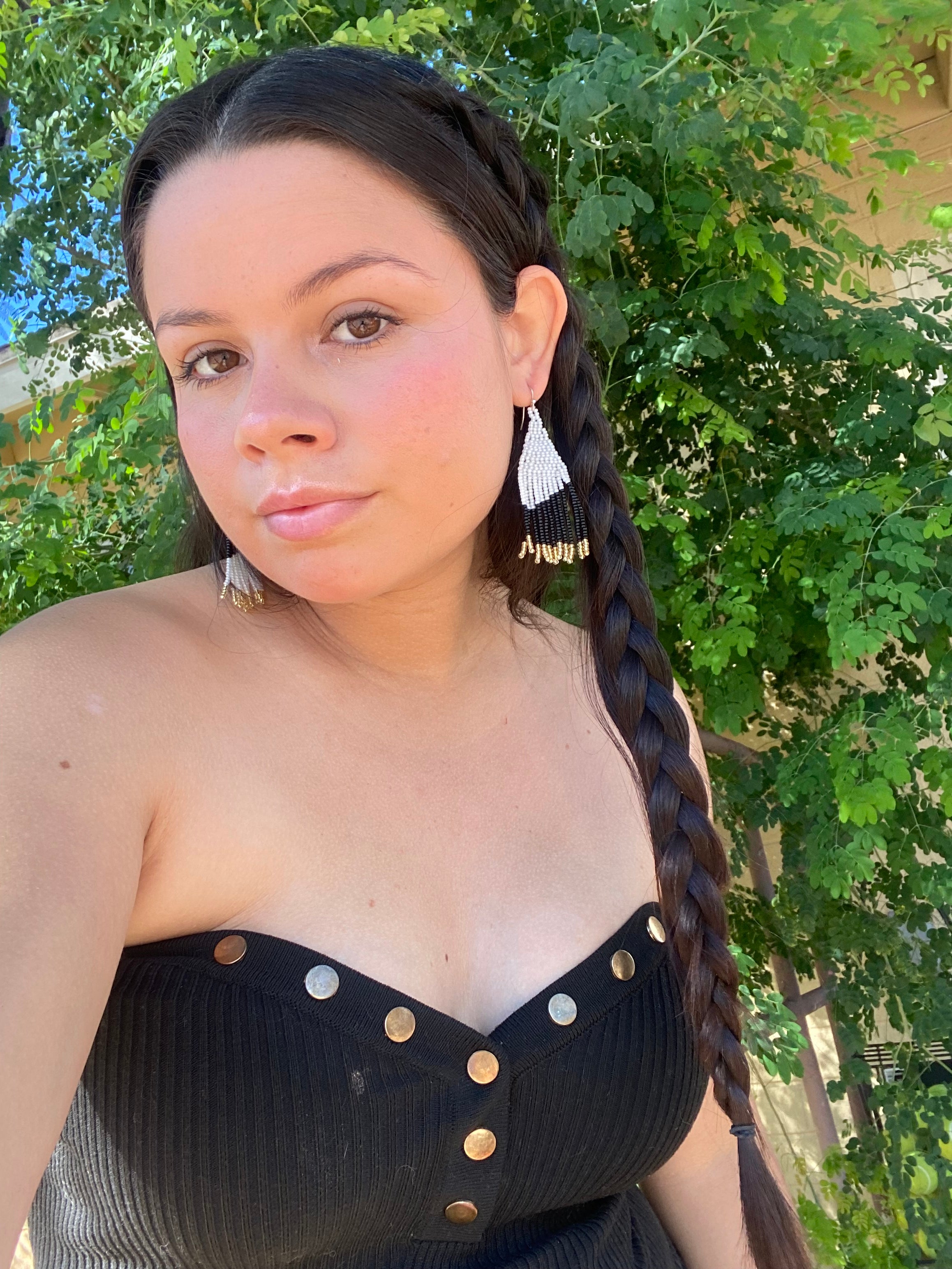 Asymmetrical Fringe Earrings - Black & White