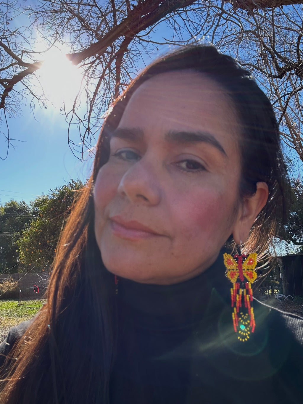 Mariposa Volando - Yellow & Red Huichol Butterfly Beadwork Earrings