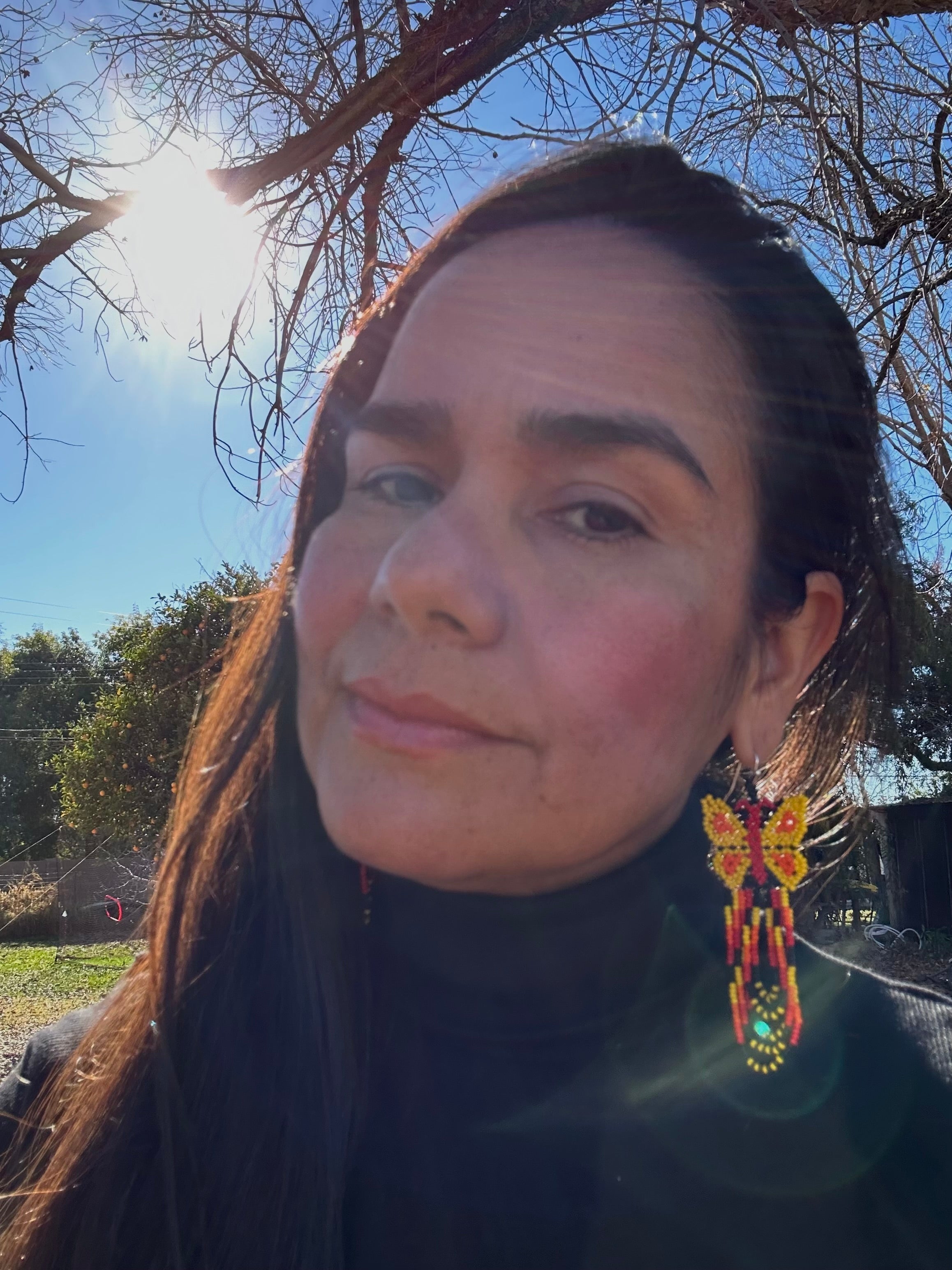 Mariposa Volando - Yellow & Red Huichol Butterfly Beadwork Earrings