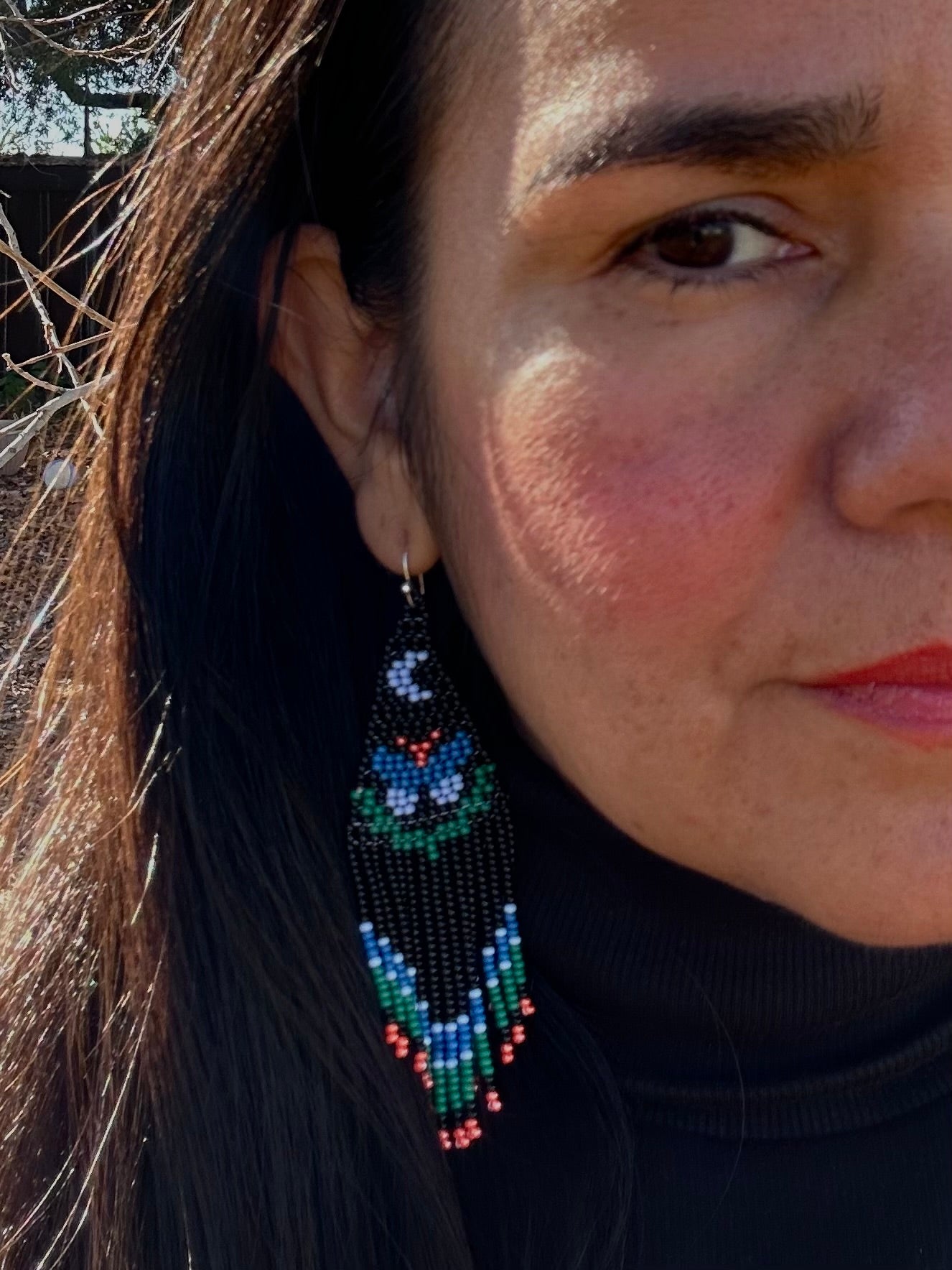 Mariposa Nocturna - Black & Blue Huichol Butterfly Beadwork Earrings