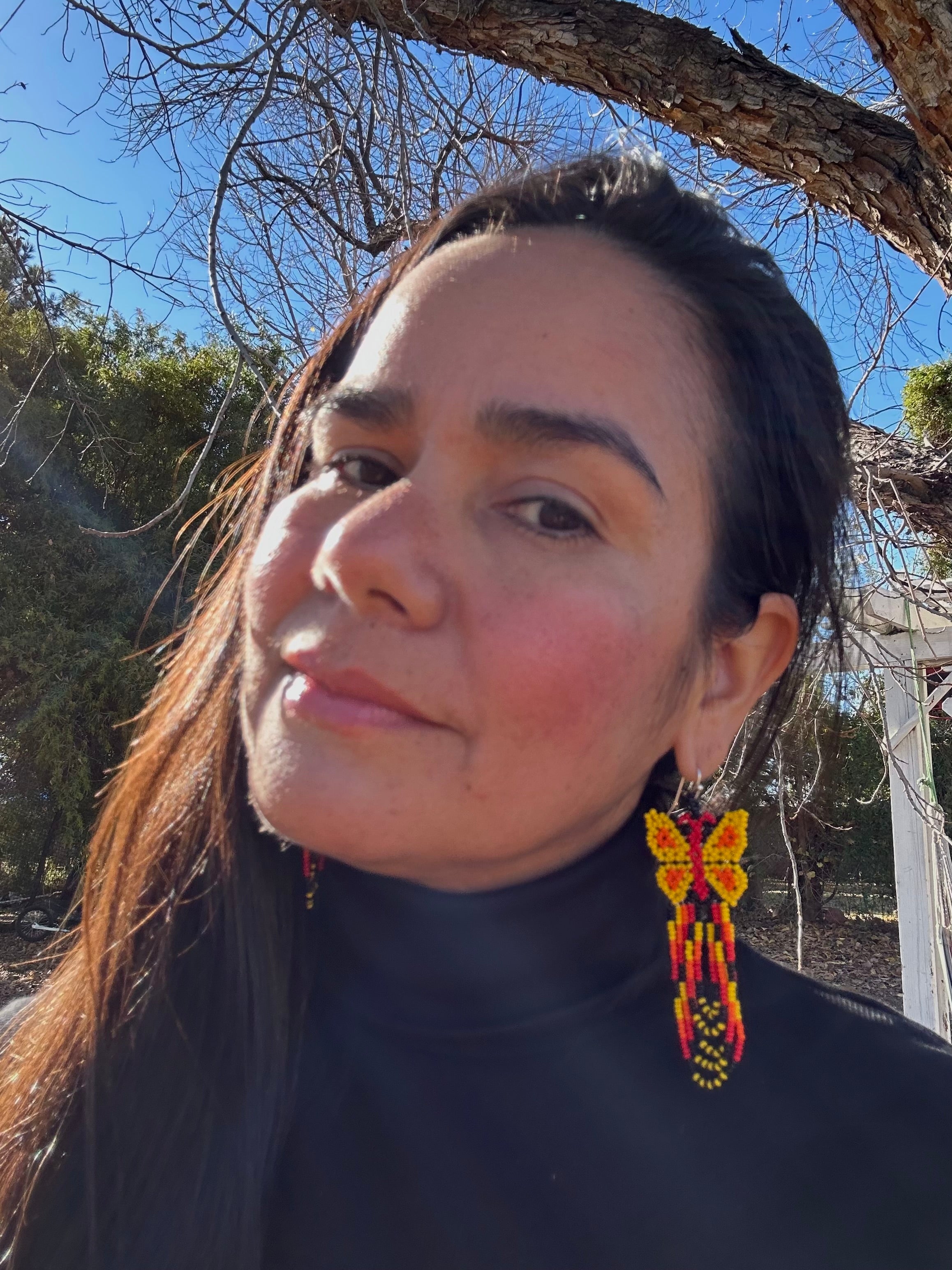 Mariposa Volando - Yellow & Red Huichol Butterfly Beadwork Earrings