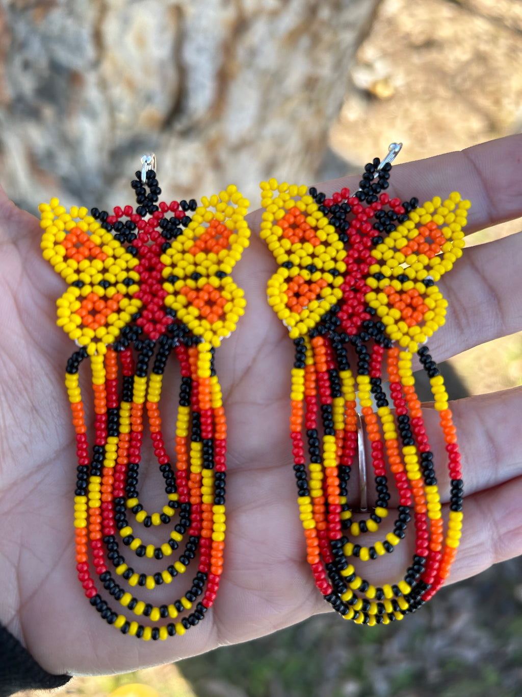 Mariposa Volando - Yellow & Red Huichol Butterfly Beadwork Earrings