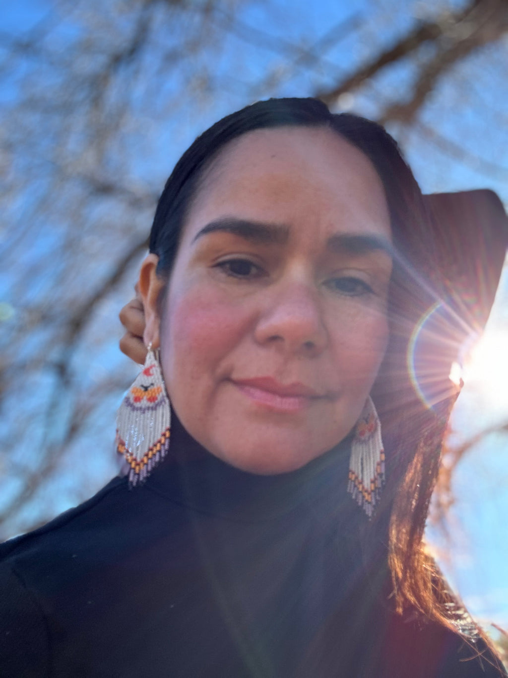 Mariposa Amanecer - Pearl & Orange Huichol Butterfly Beadwork Earrings