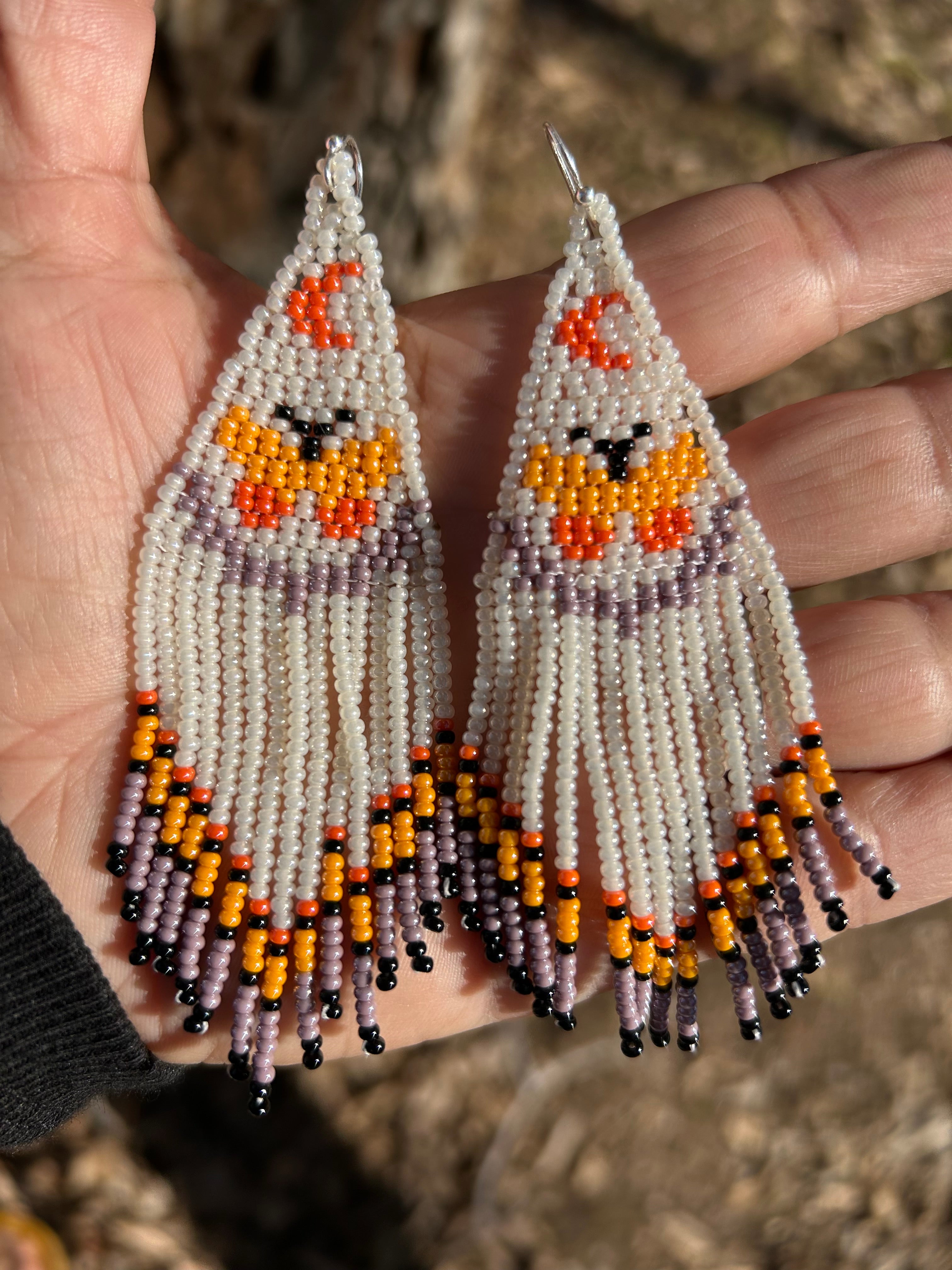 Mariposa Amanecer - Pearl & Orange Huichol Butterfly Beadwork Earrings