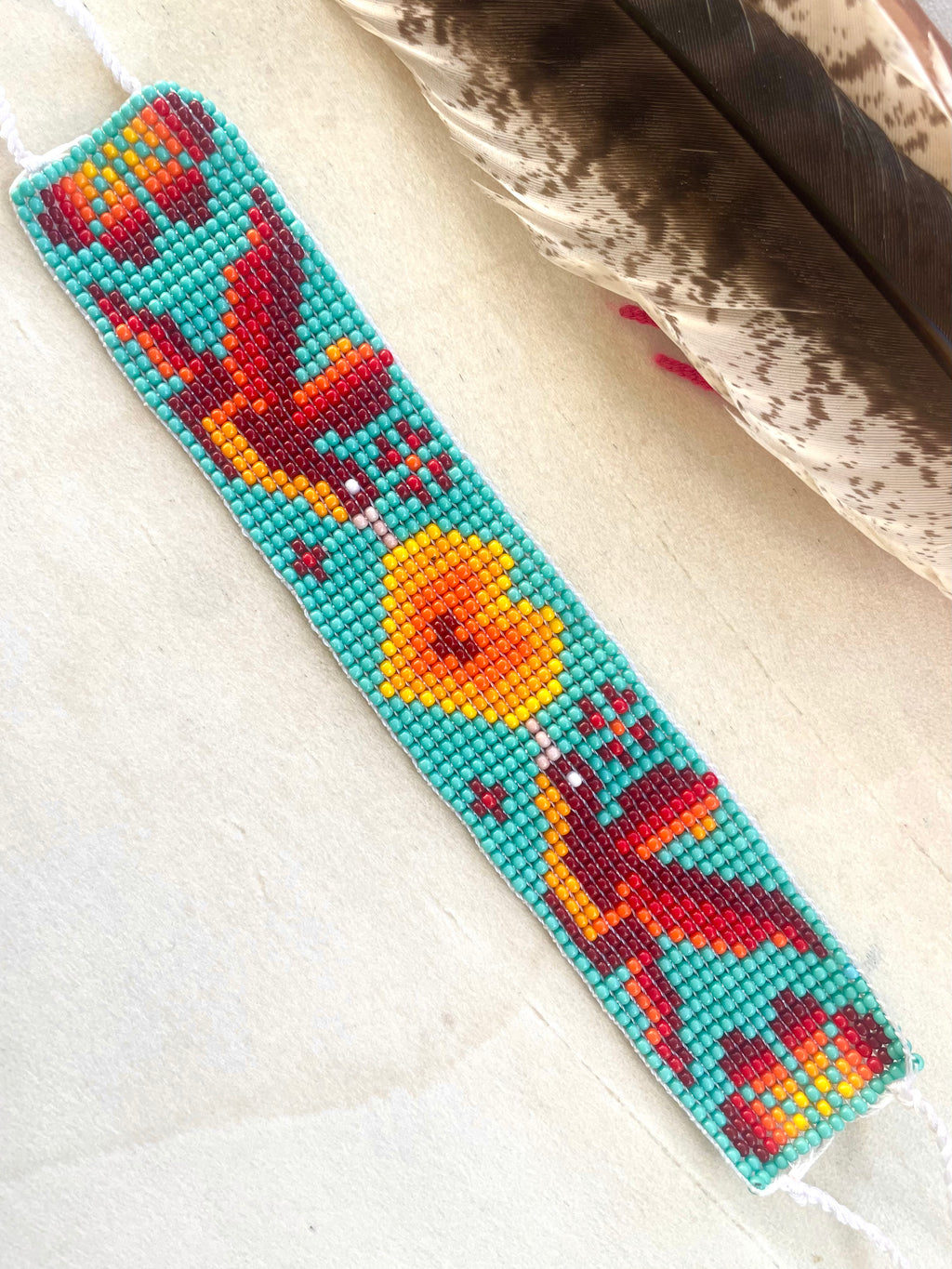 Colibrí Corazón - Blue & Orange Huichol Loom Beadwork Bracelet