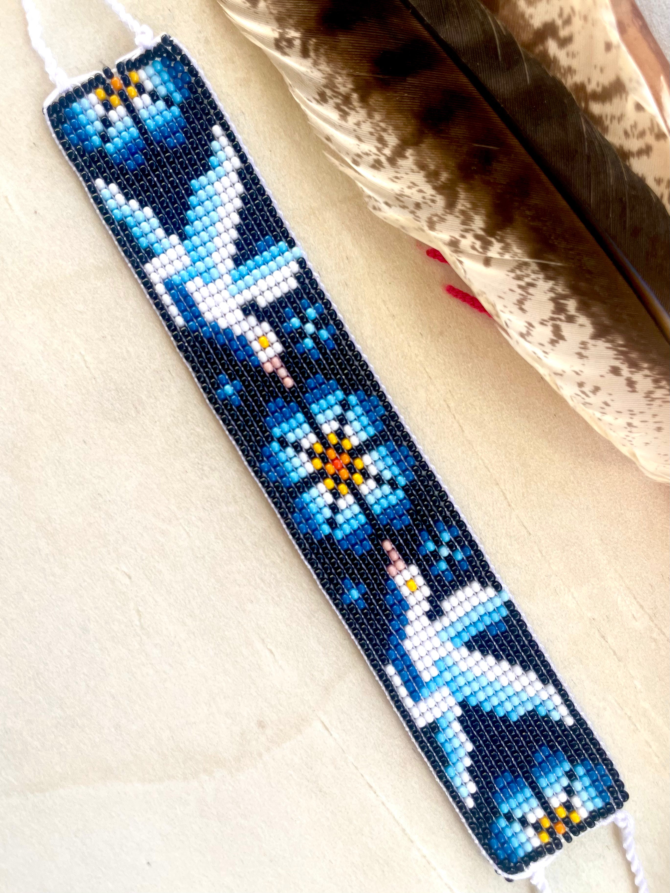Colibrí Picaflor - Black & Blue Huichol Loom Beadwork Bracelet