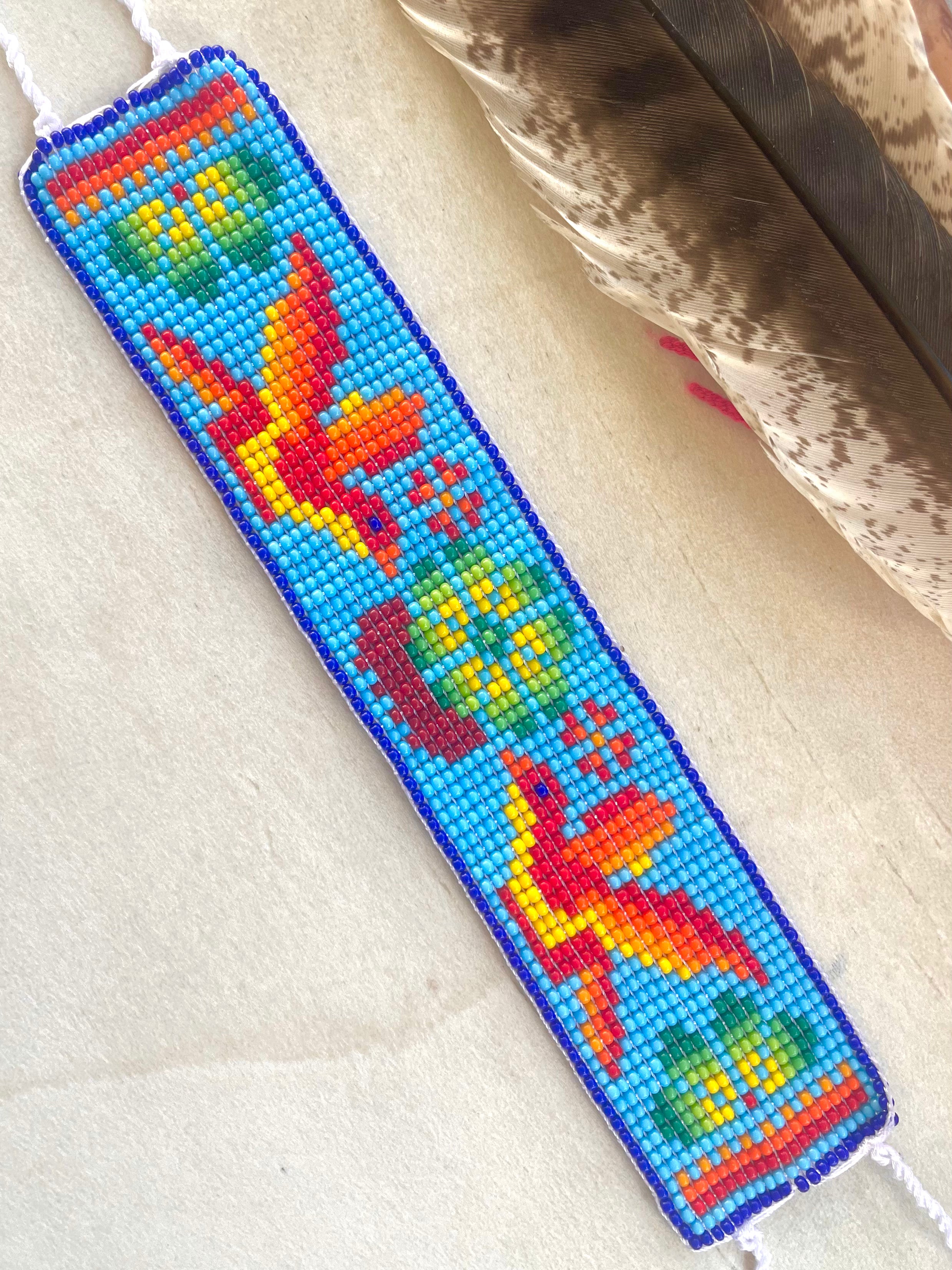 Colibrí Picaflor - Turquoise Blue Huichol Loom Beadwork Bracelet