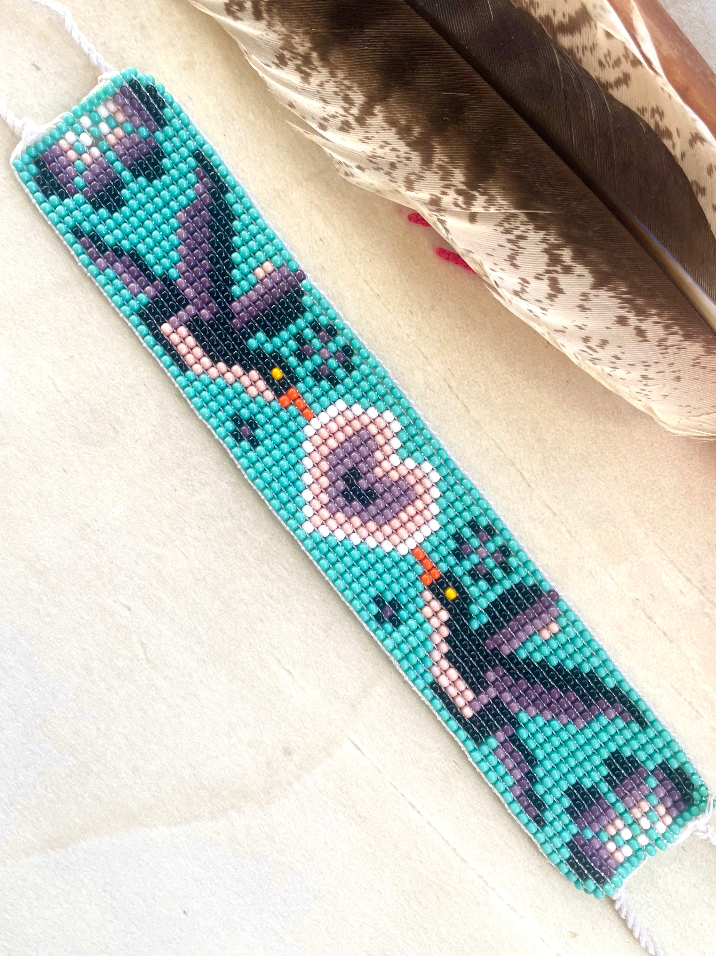 Colibrí Corazón - Blue & Purple Huichol Loom Beadwork Bracelet
