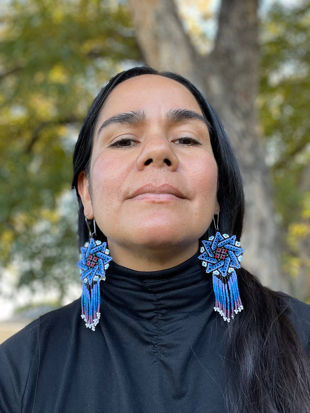 Estrella Fugaz - Blue Huichol Star Beadwork Earrings
