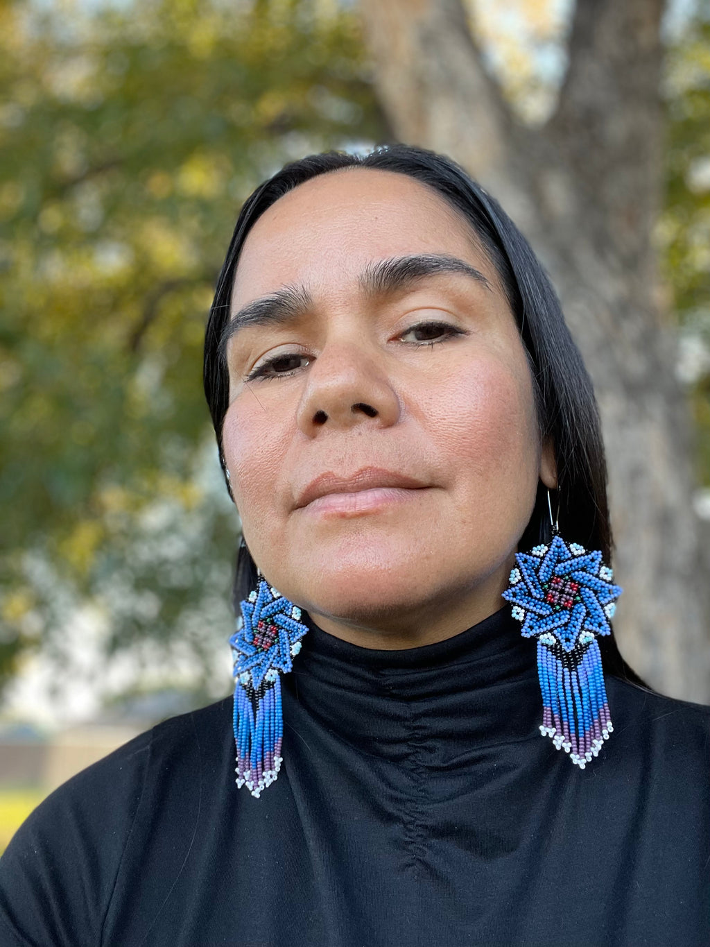 Estrella Fugaz - Blue Huichol Star Beadwork Earrings