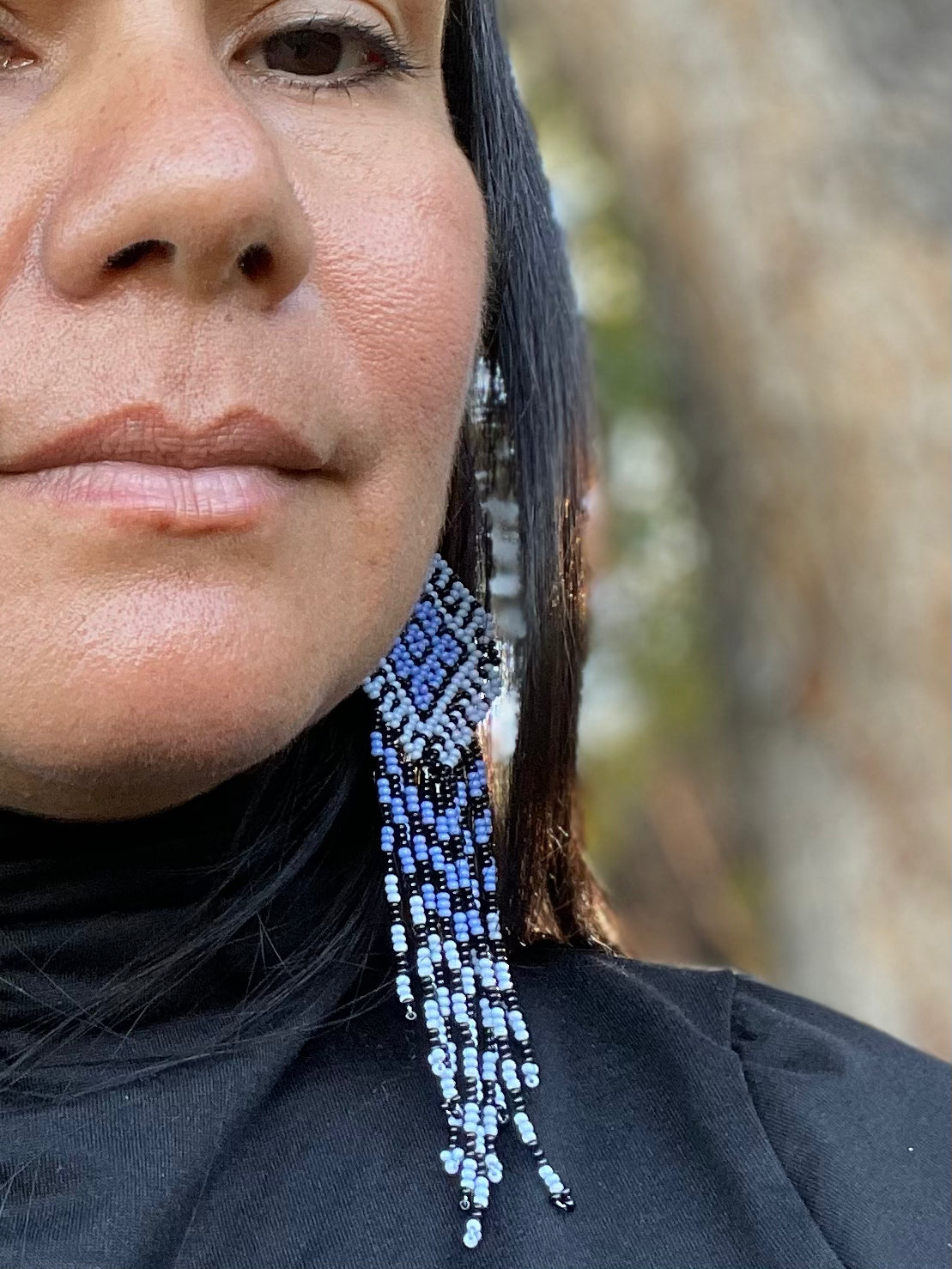 Ojo de Dios Geométrico - Blue Huichol God’s Eye Beadwork Earrings