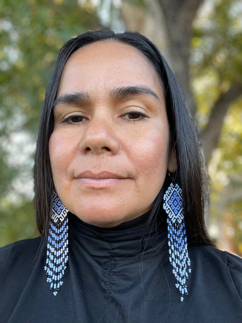 Ojo de Dios Geométrico - Blue Huichol God’s Eye Beadwork Earrings