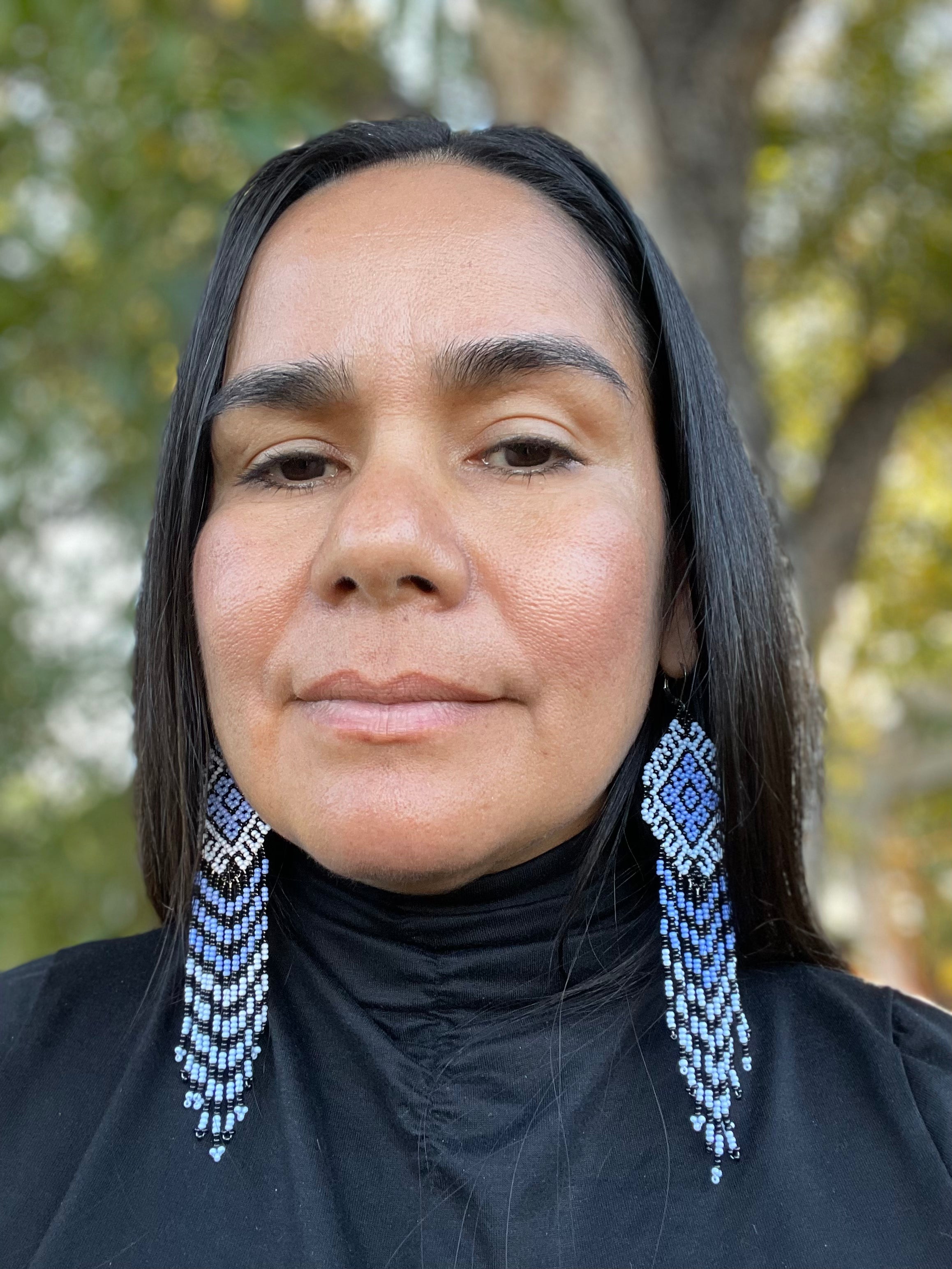 Ojo de Dios Geométrico - Blue Huichol God’s Eye Beadwork Earrings