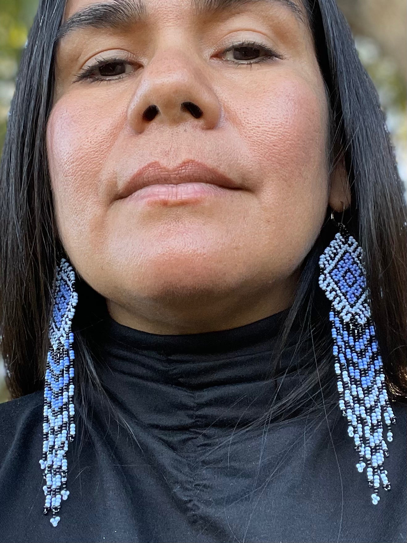 Ojo de Dios Geométrico - Blue Huichol God’s Eye Beadwork Earrings