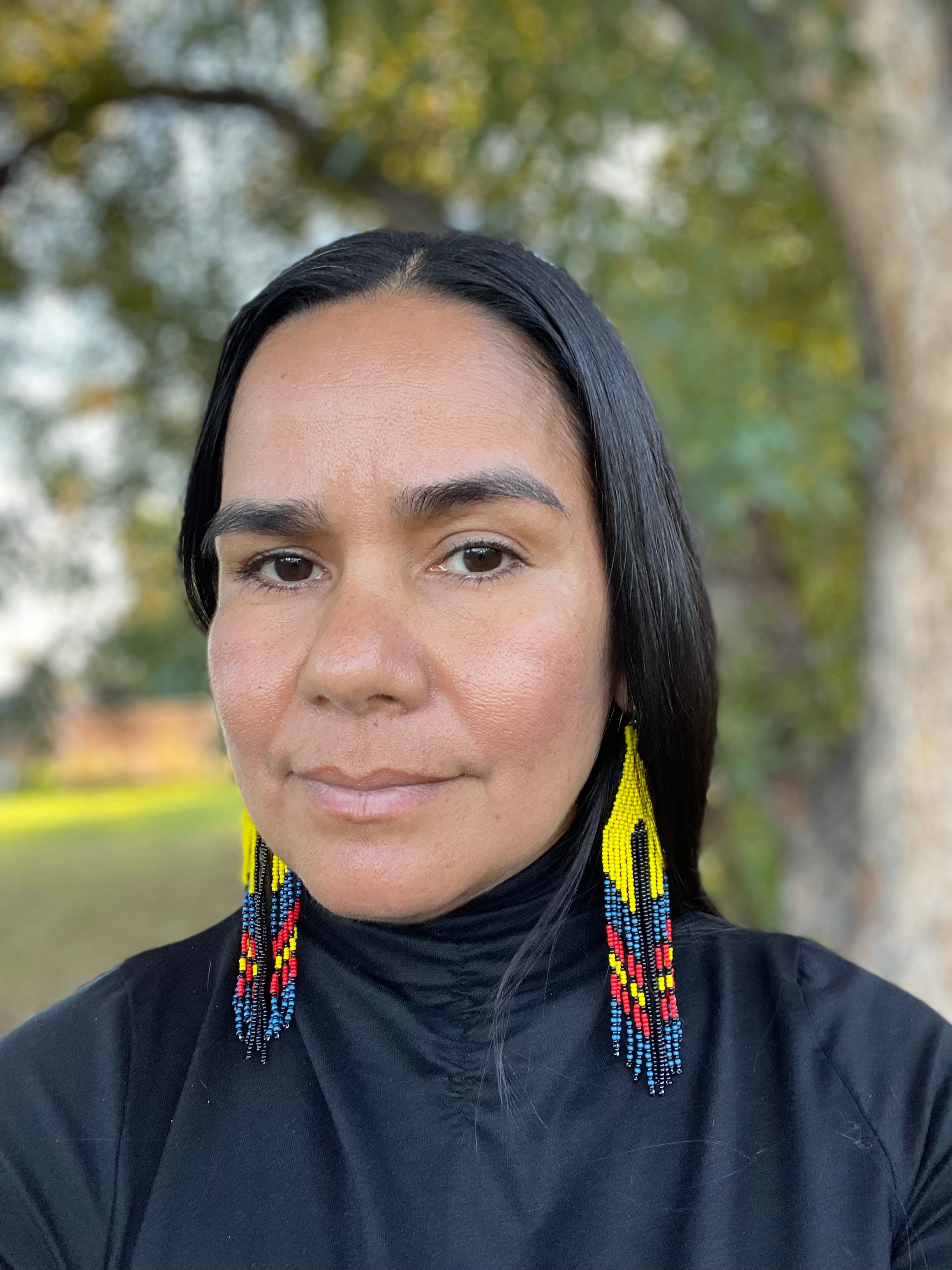 Serpiente - Yellow & Black Huichol Serpent Beadwork Earrings