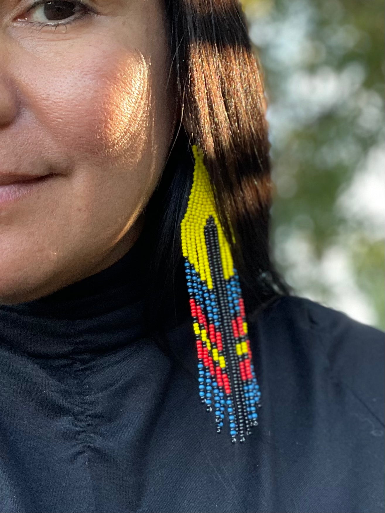 Serpiente - Yellow & Black Huichol Serpent Beadwork Earrings