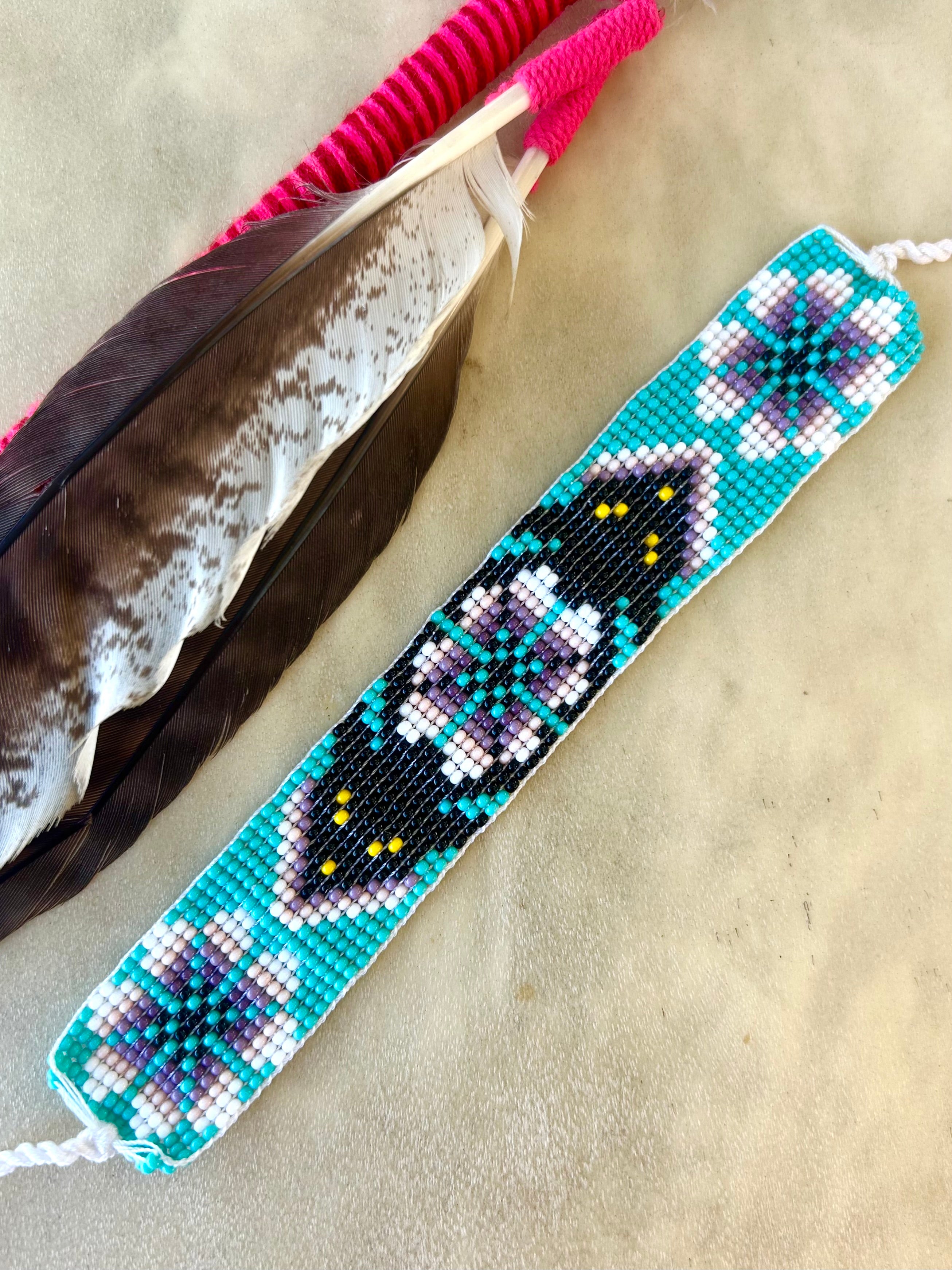Venado y Peyote - Blue & Purple Huichol Deer Loom Beadwork Bracelet