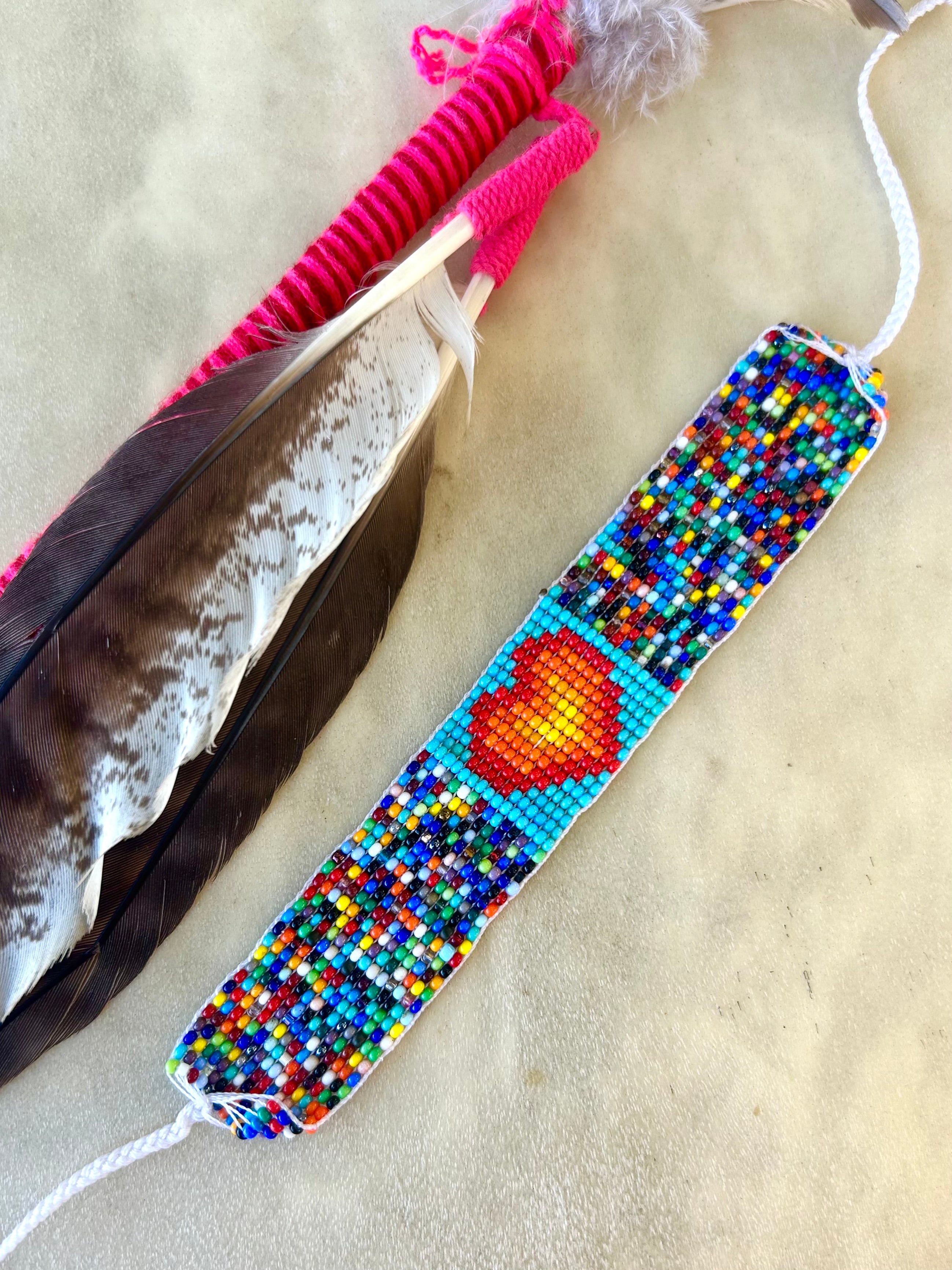Corazón Universo - Orange Heart & Multicolor Huichol Loom Beadwork Bracelet