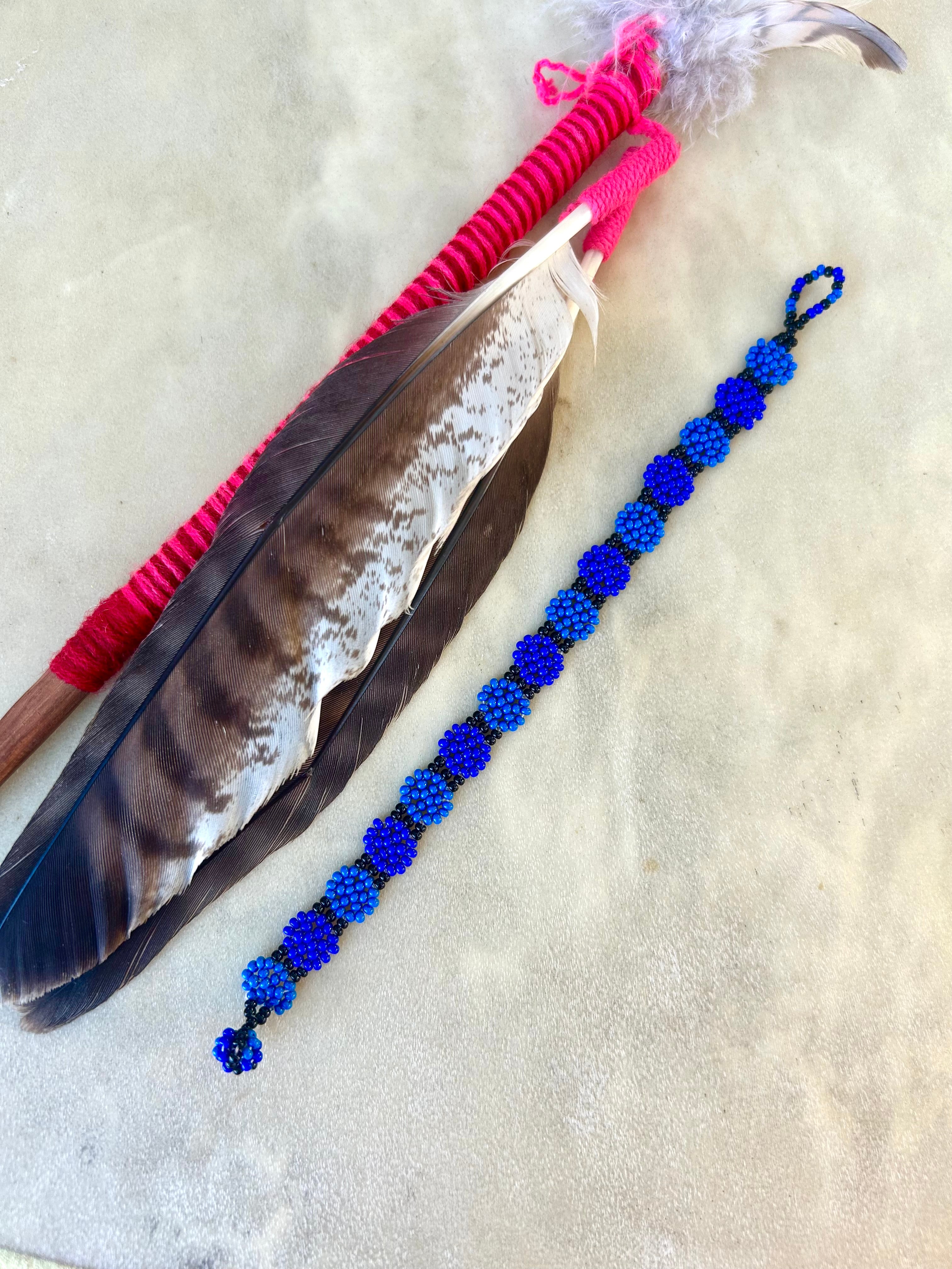 Margaritas Bracelet - Deep Blue Huichol Beadwork Bracelet