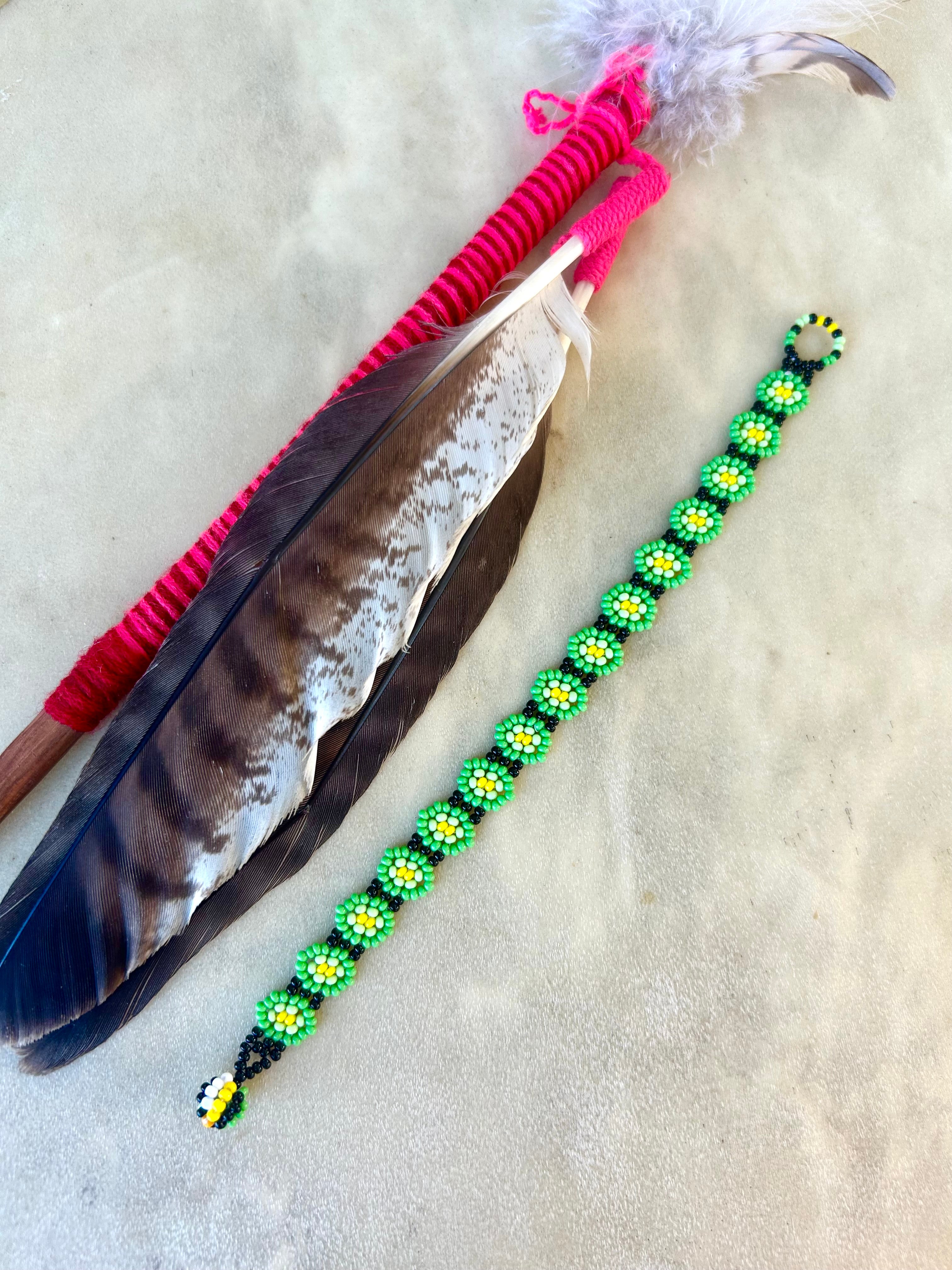 Margaritas Bracelet - Yellow & Green Huichol Beadwork Bracelet