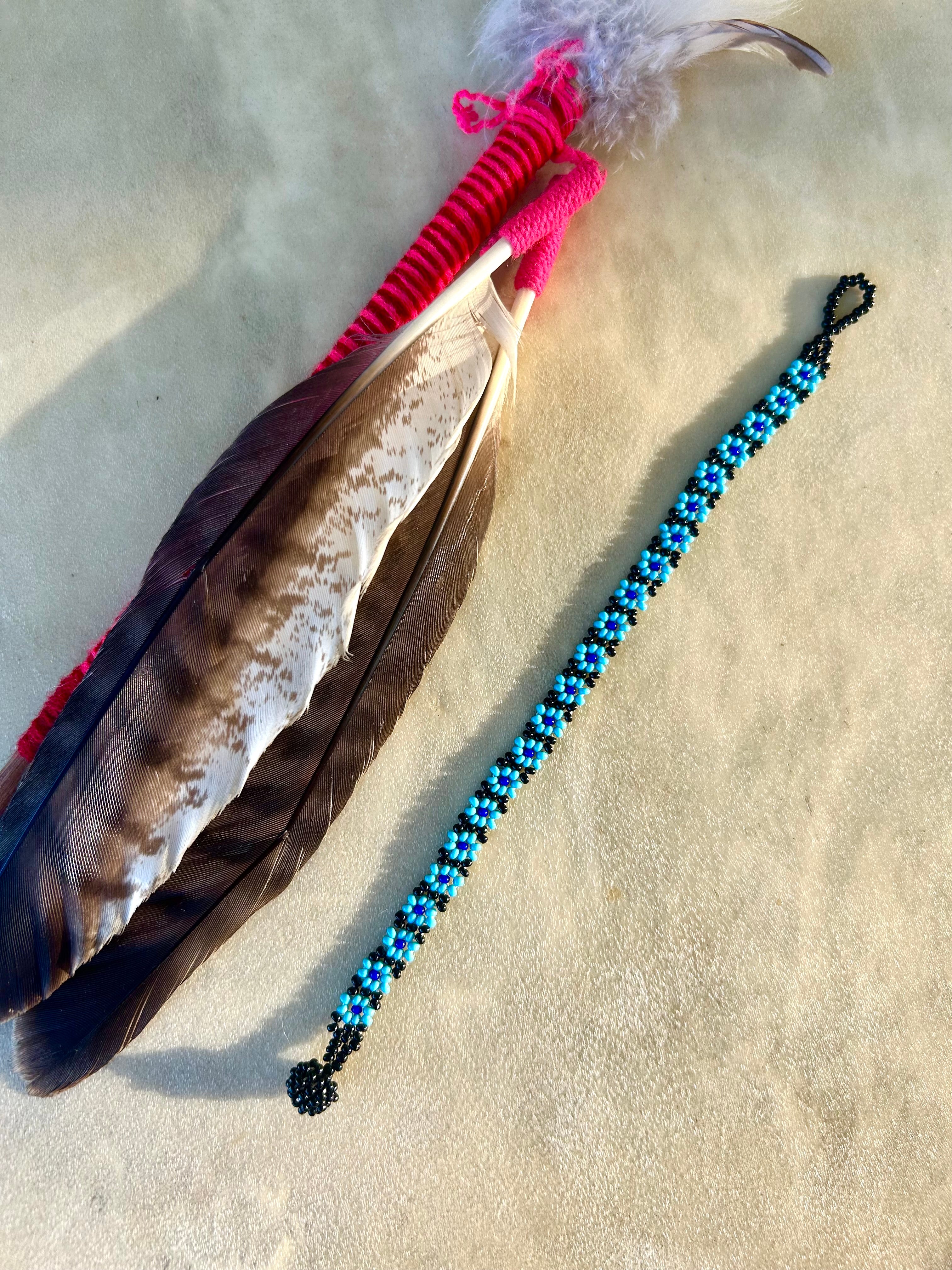 Small Huichol Beaded Bracelet - Black & Turquoise