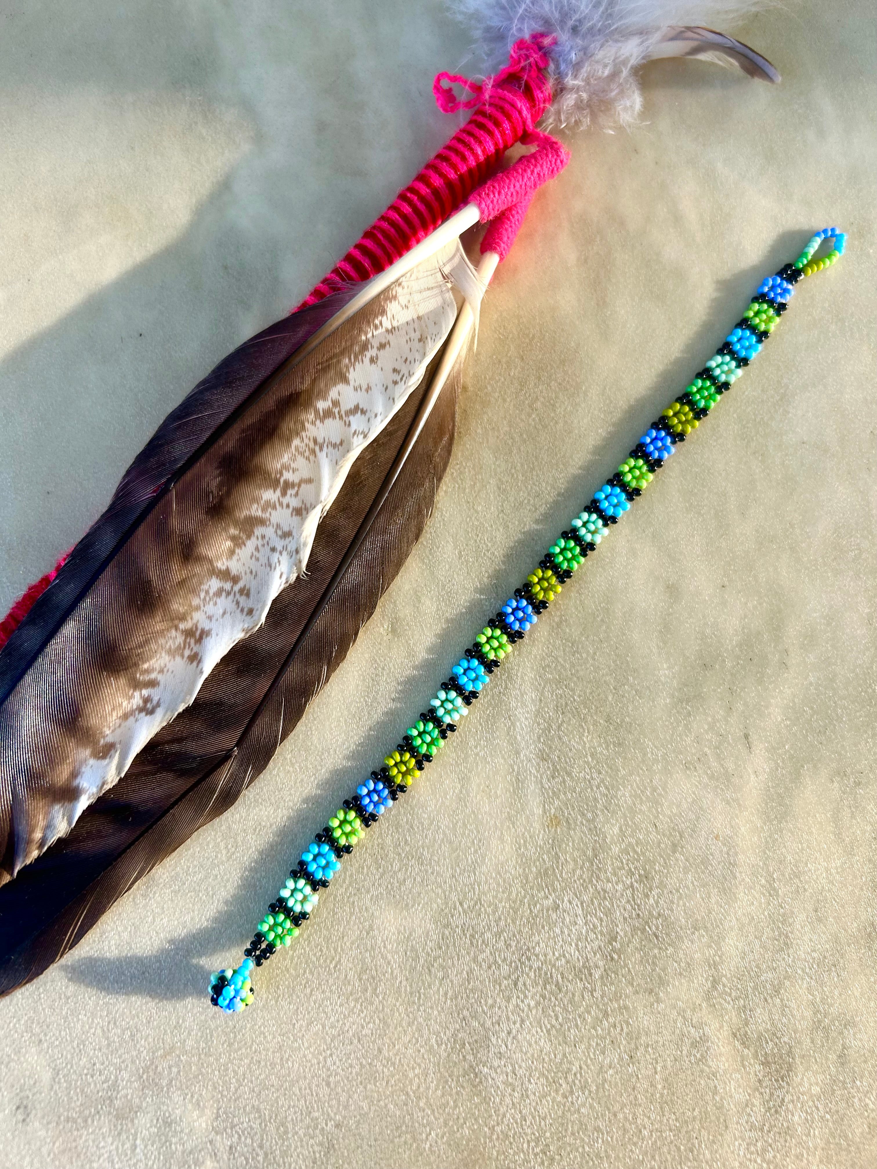 Small Huichol Beaded Bracelet - Blue & Green