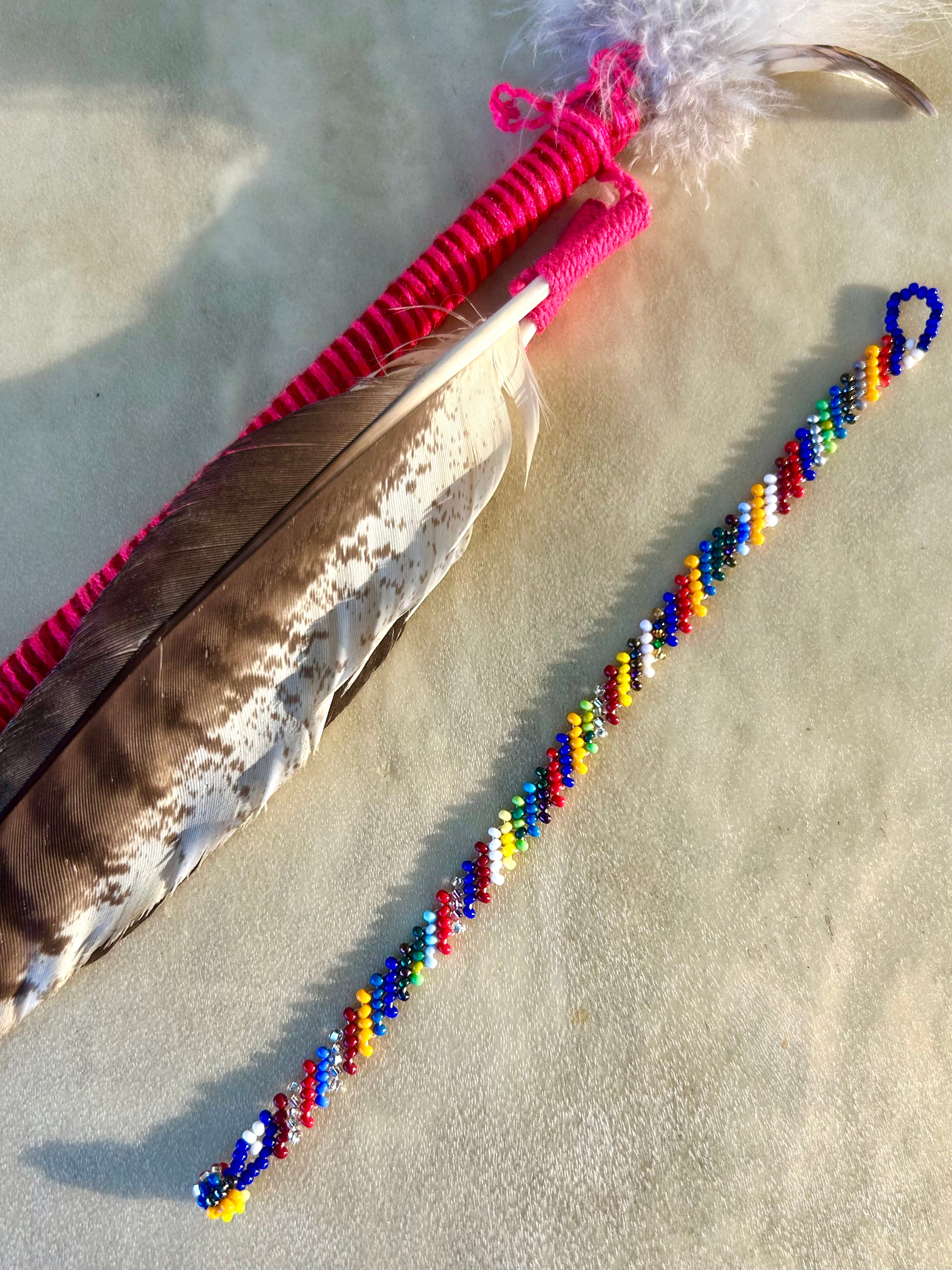 Small Huichol Beaded Bracelet - Multicolor Stripe
