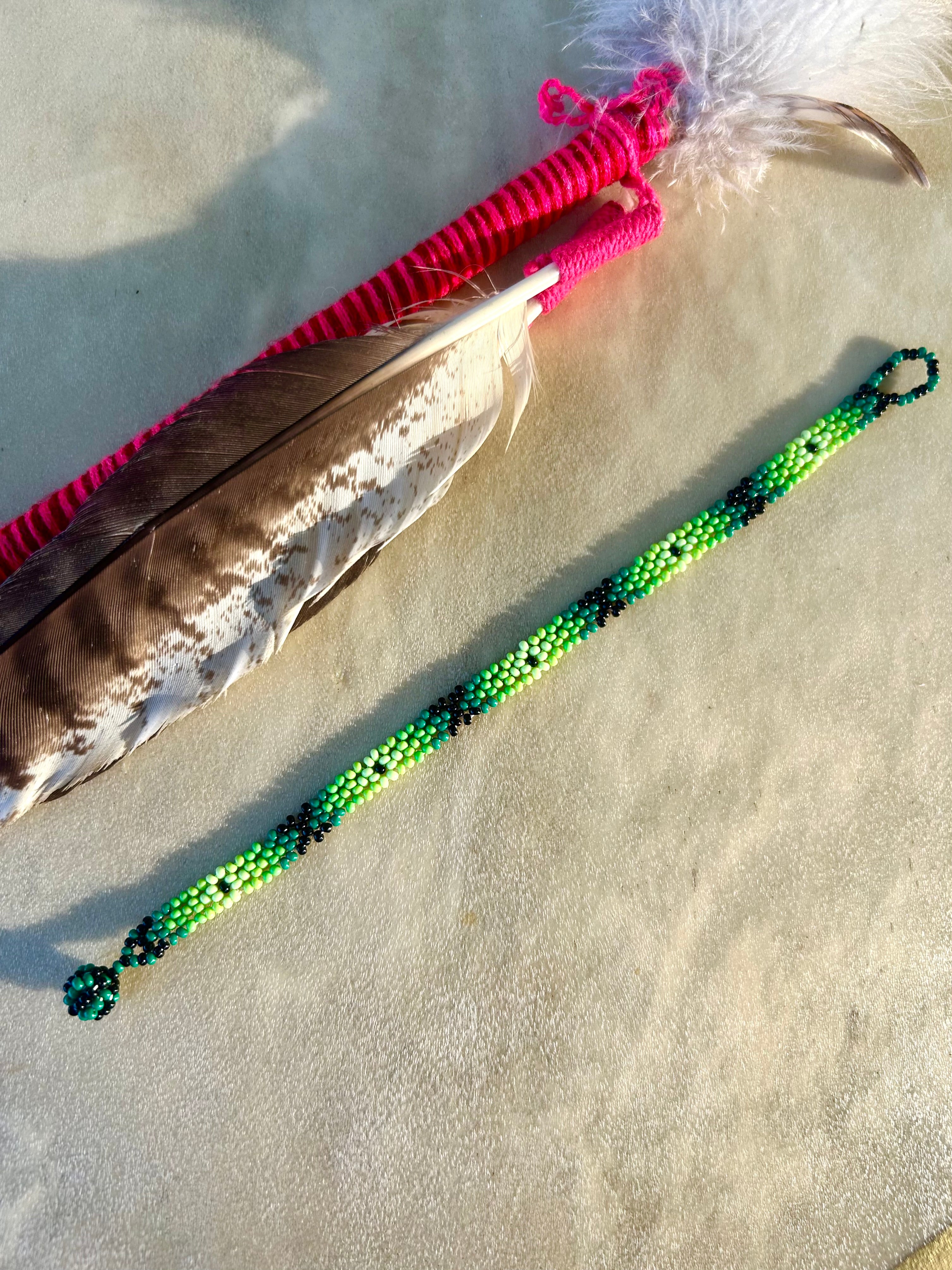 Small Huichol Beaded Bracelet - Green & Black