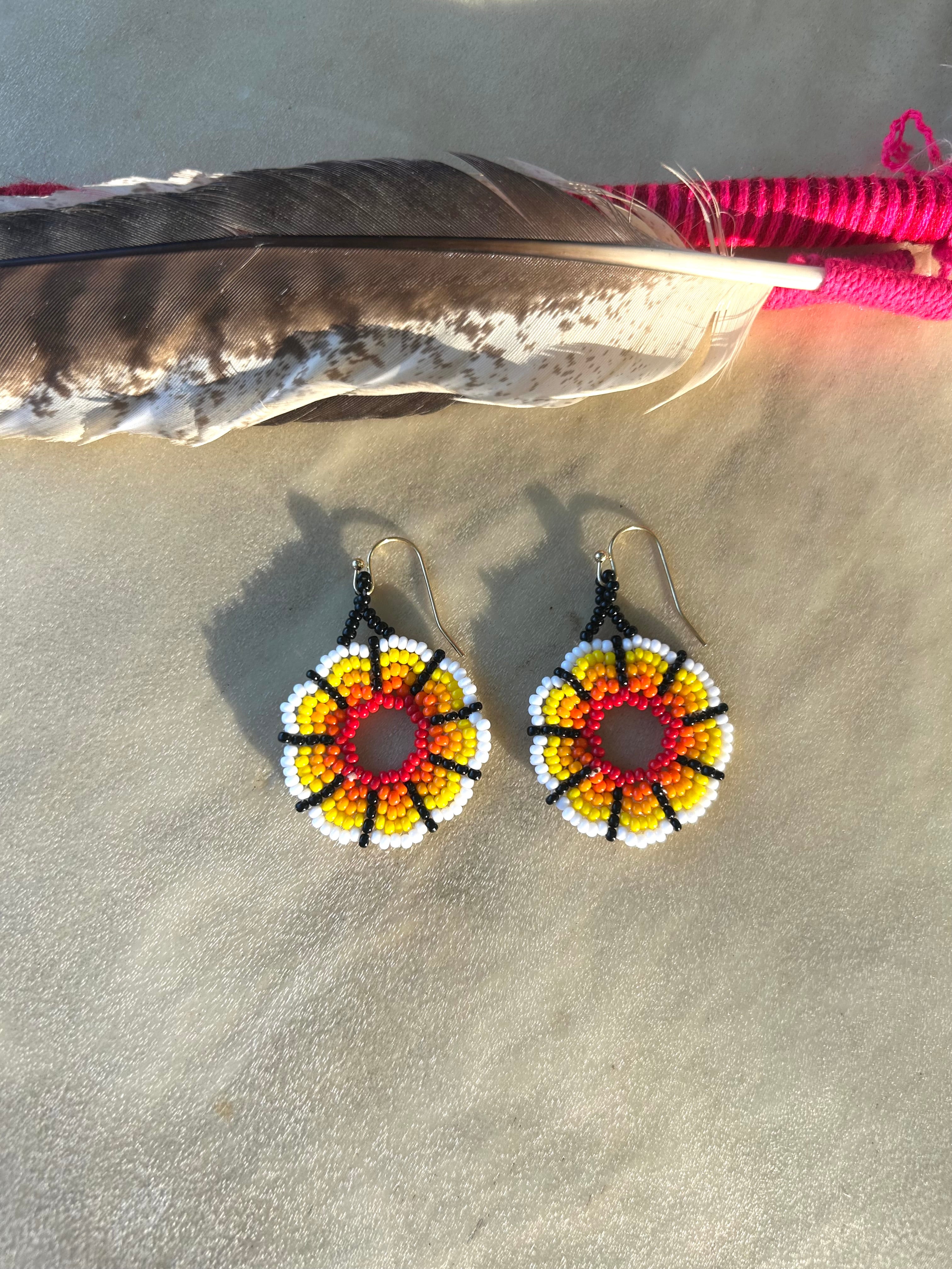 Ciclos del Sol - Huichol Beadwork Earrings