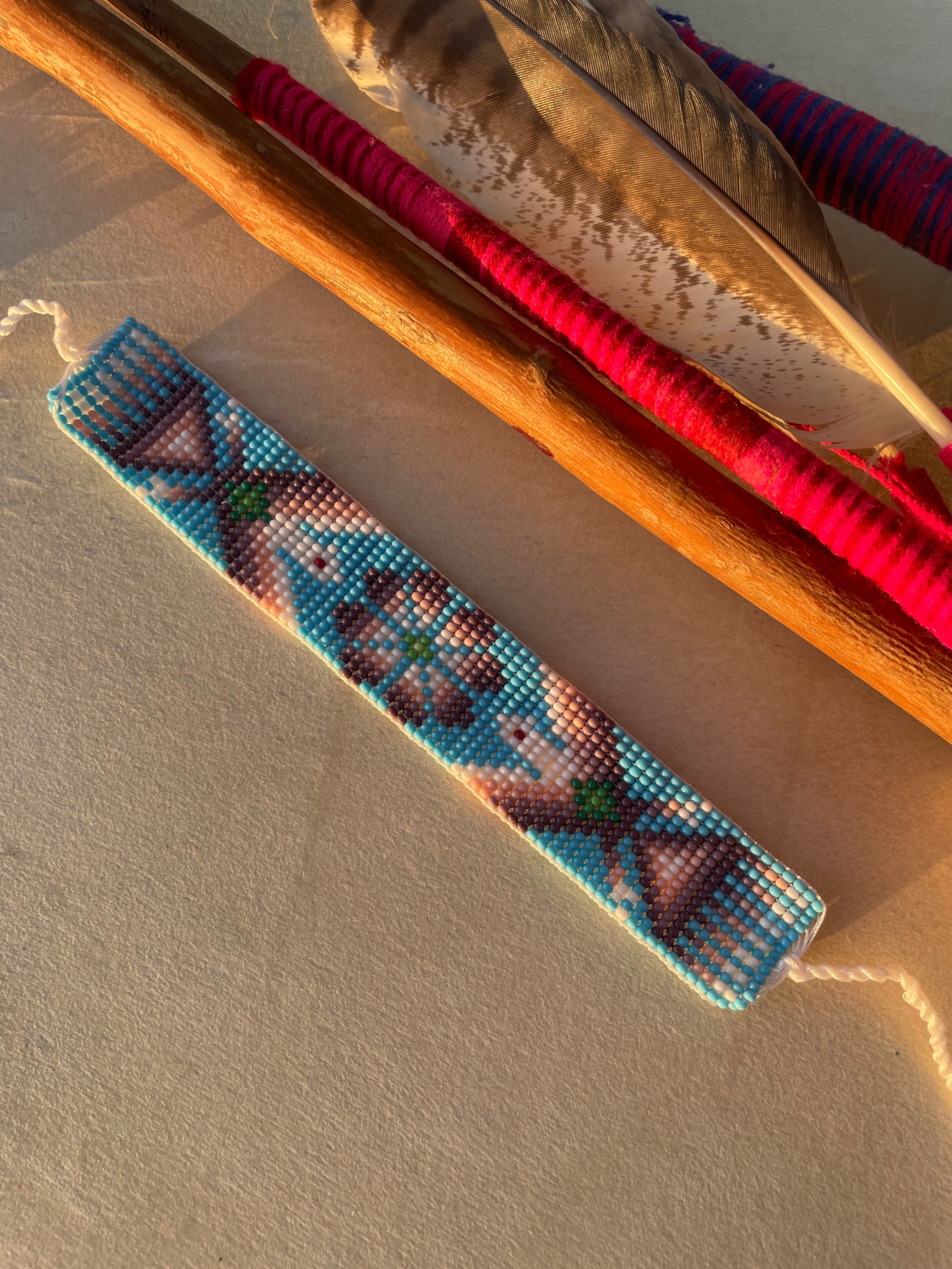 Águila Celestial - Blue & Pink Huichol Eagle Loom Beadwork Bracelet