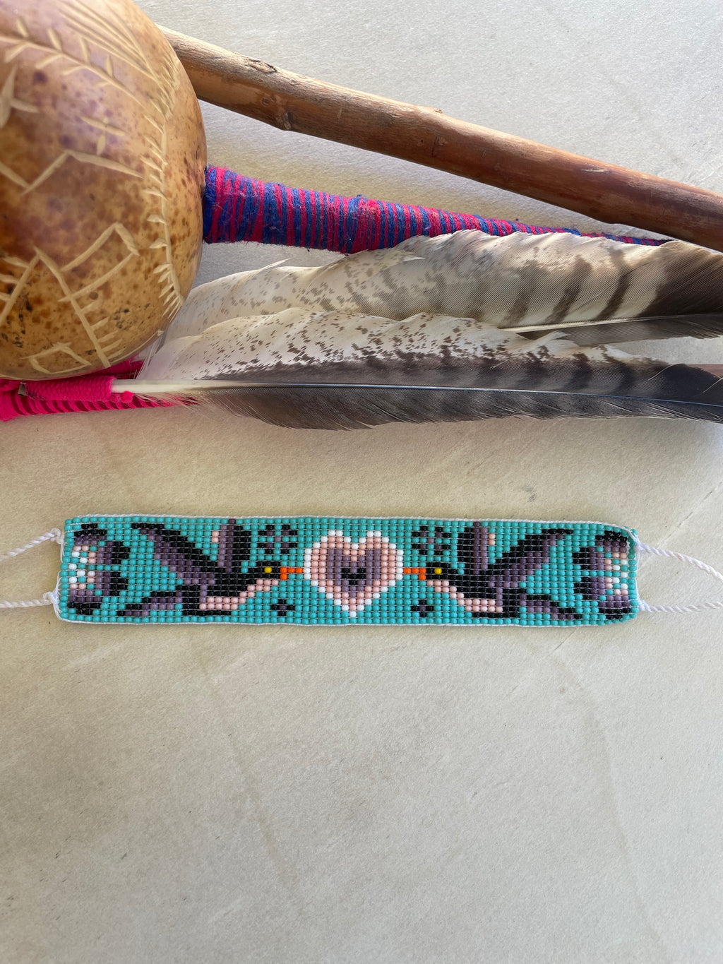 Colibrí Corazón - Blue & Purple Huichol Loom Beadwork Bracelet