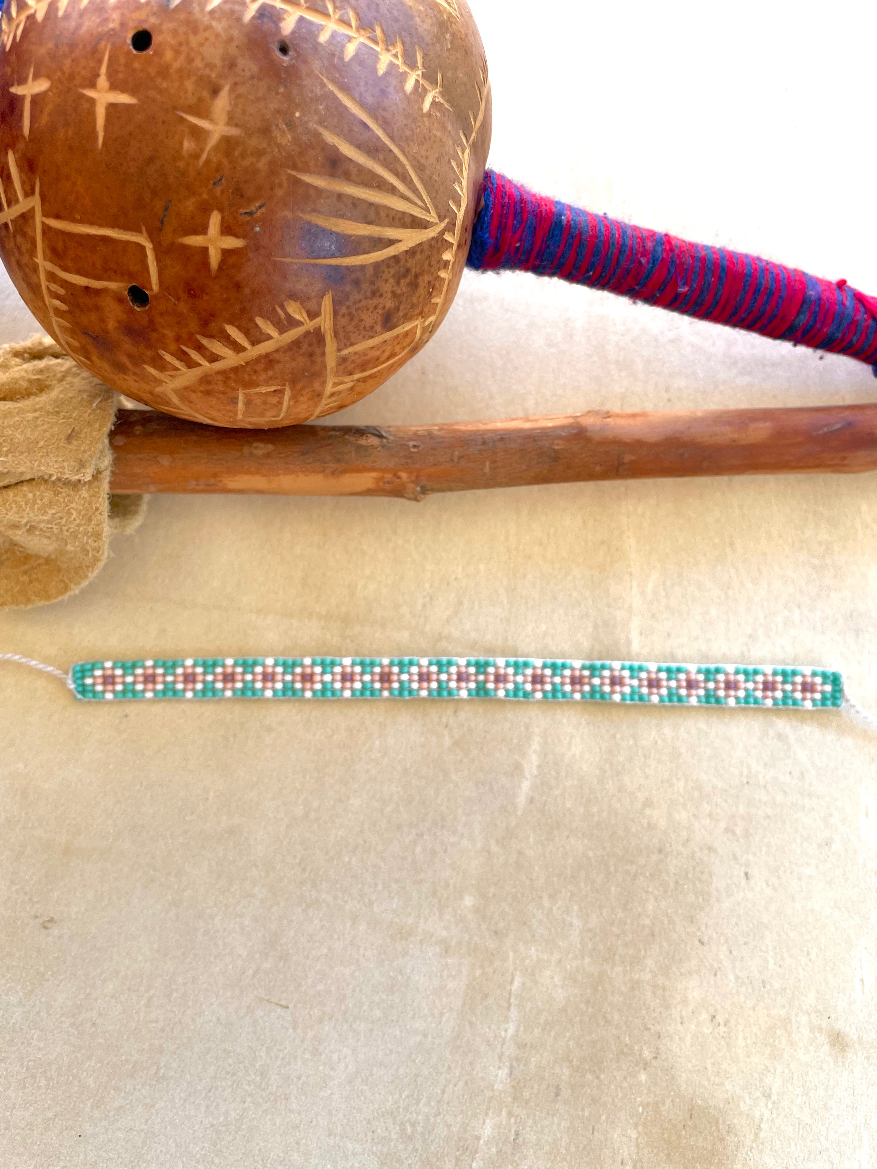 Blue & Pink God’s Eye - Huichol Loom Beadwork Bracelet
