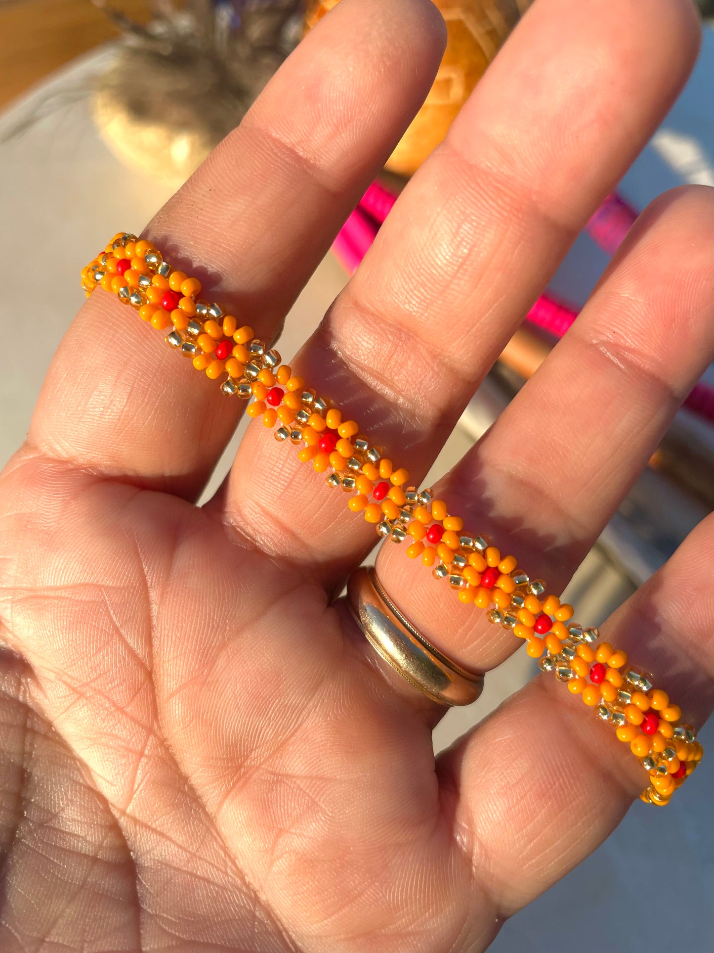 Flores de Colores Bracelet - Gold & Orange