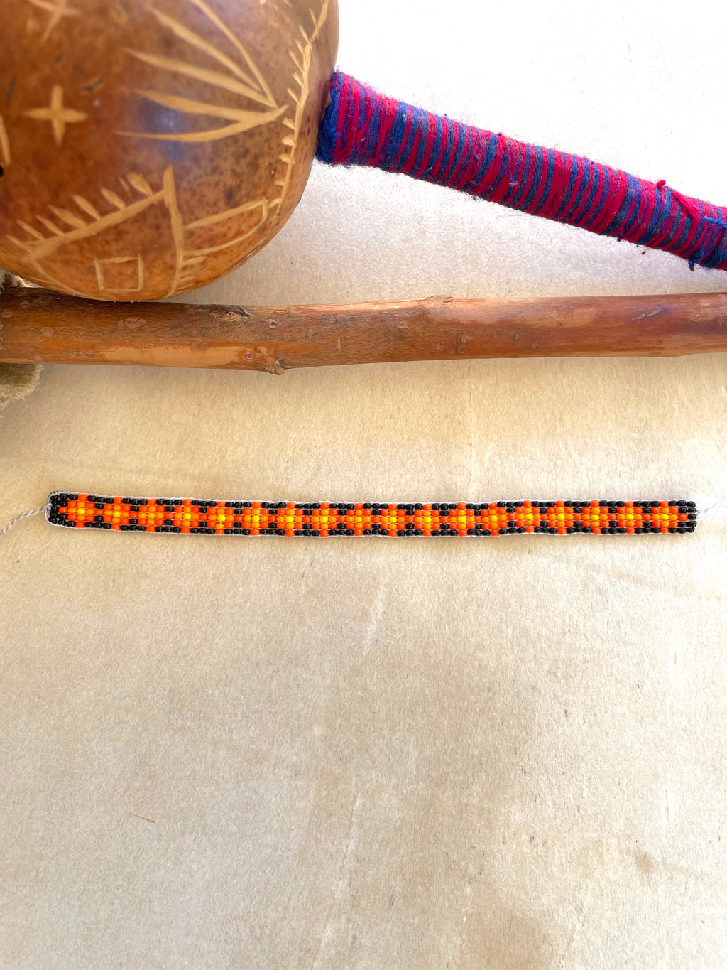 Black & Orange God’s Eye - Huichol Loom Beadwork Bracelet