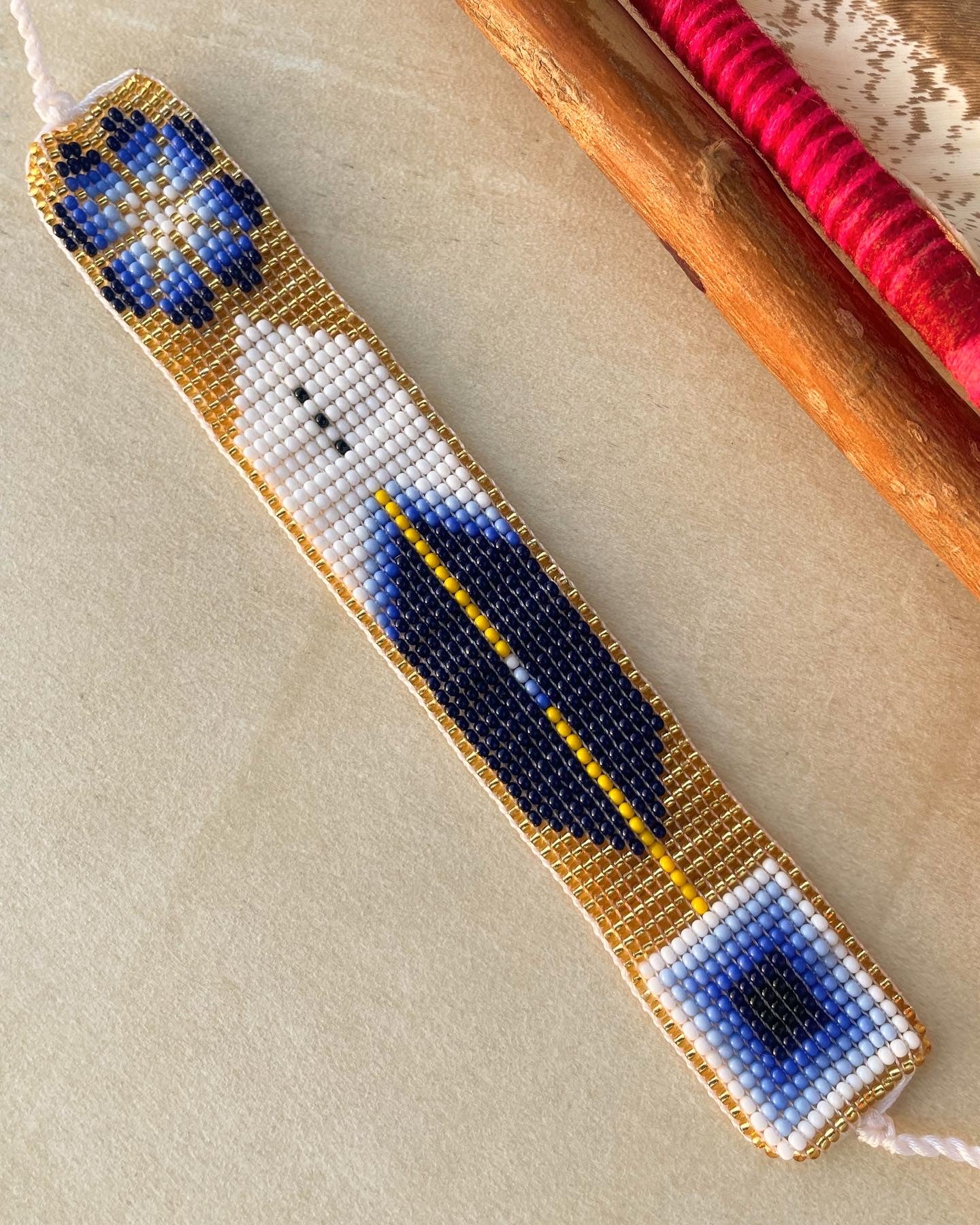Pluma Divina - Gold & Blue Huichol Loom Beadwork Bracelet
