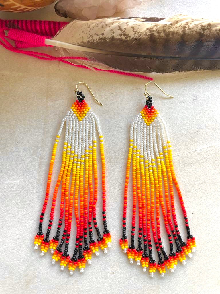 Padre Fuego Earrings - Huichol Beadwork Earrings