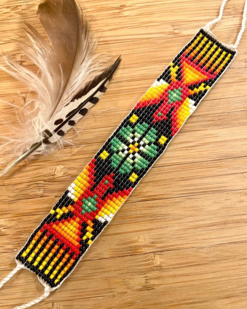 Águila Celestial - Red & Green Huichol Loom Beadwork Bracelet