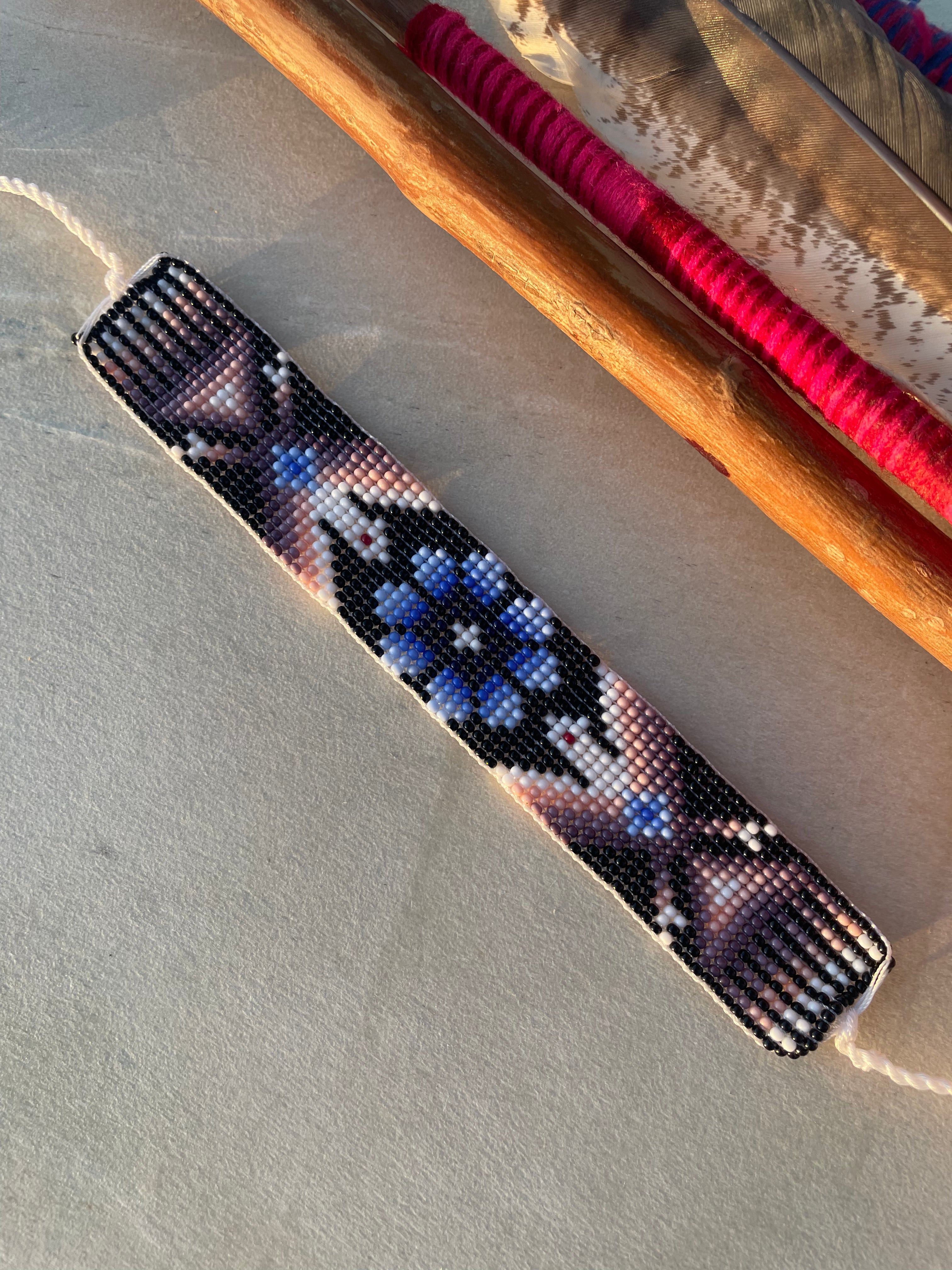 Águila Celestial - Blue, Purple, & Pink Huichol Loom Beadwork Bracelet