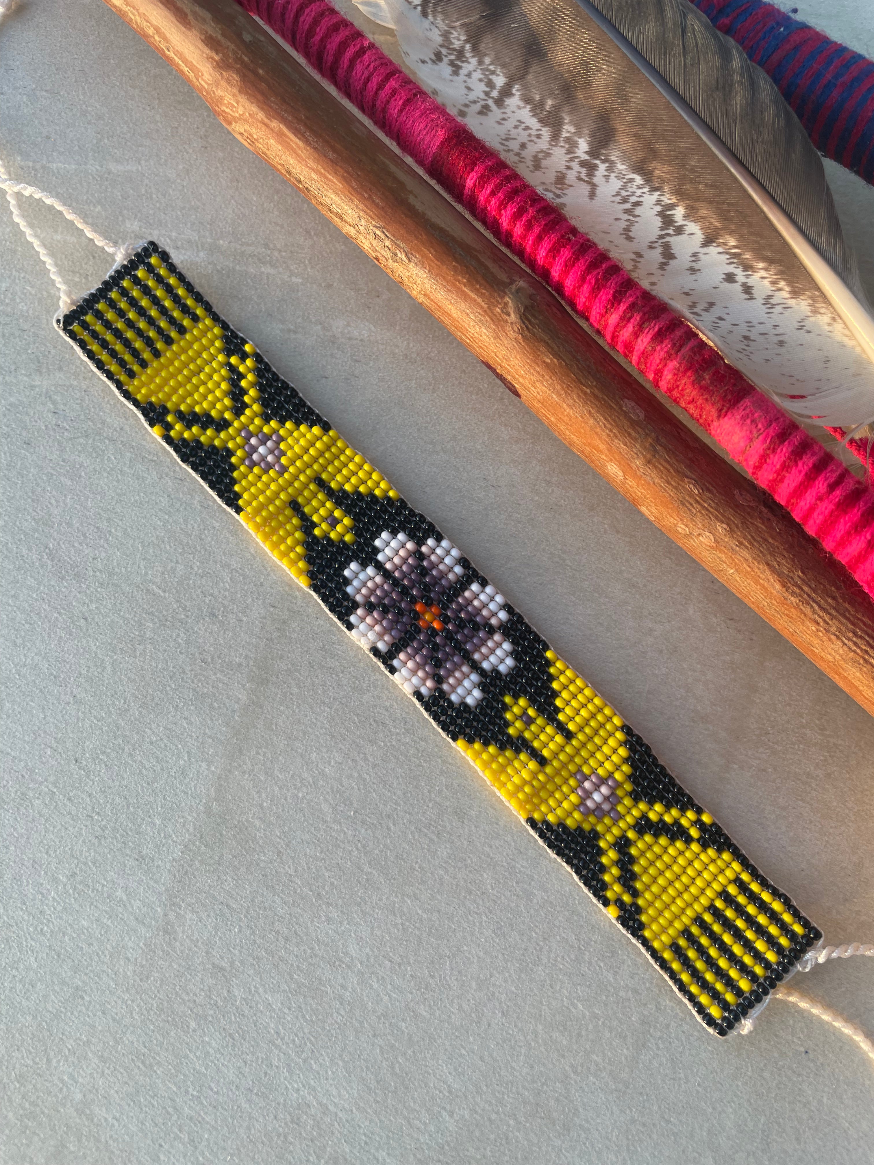 Águila Celestial - Yellow and Purple Huichol Loom Beadwork Bracelet
