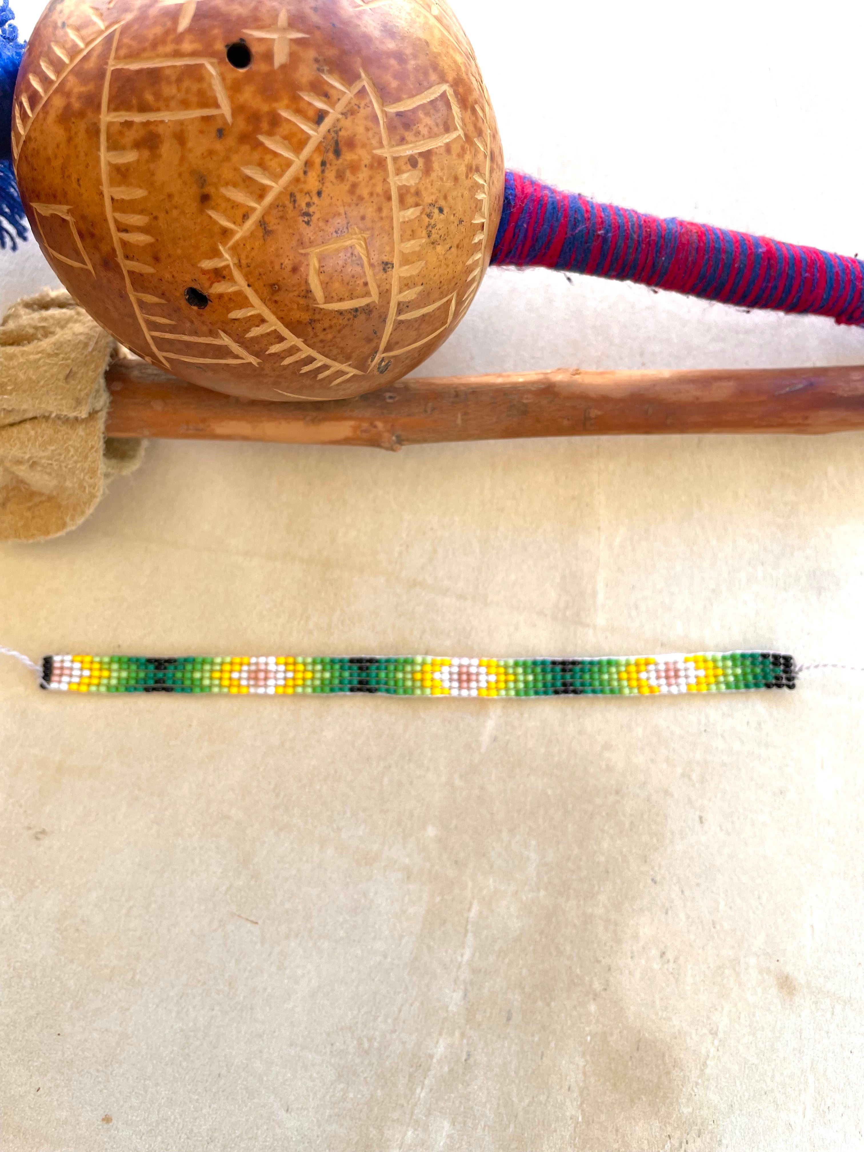 Green Gradient - Huichol Loom Beadwork Bracelet