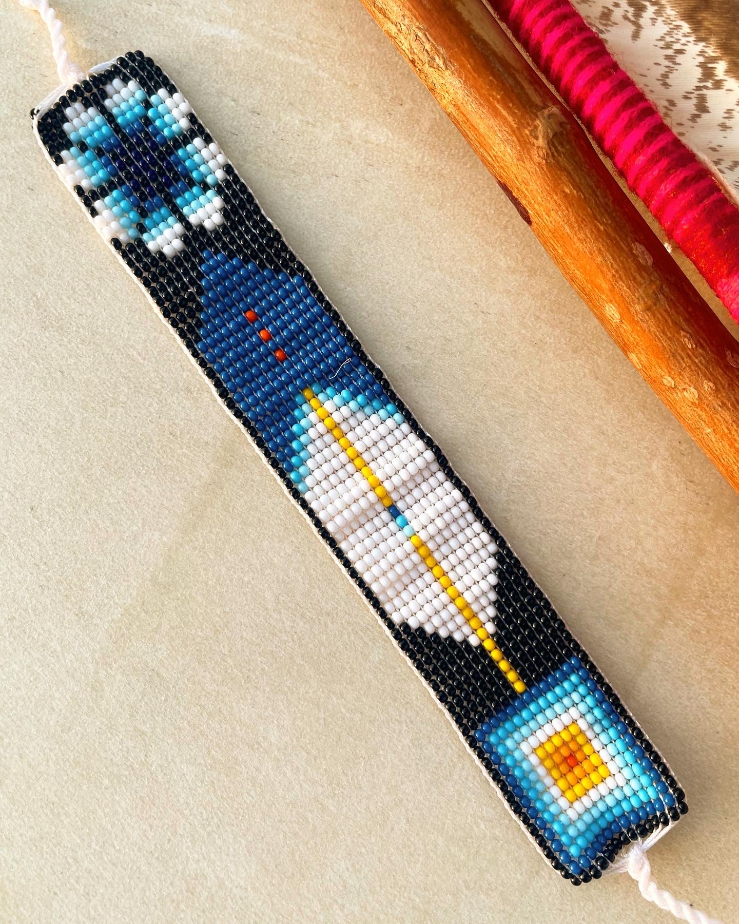 Pluma Divina - Black & Blue Huichol Loom Beadwork Bracelet