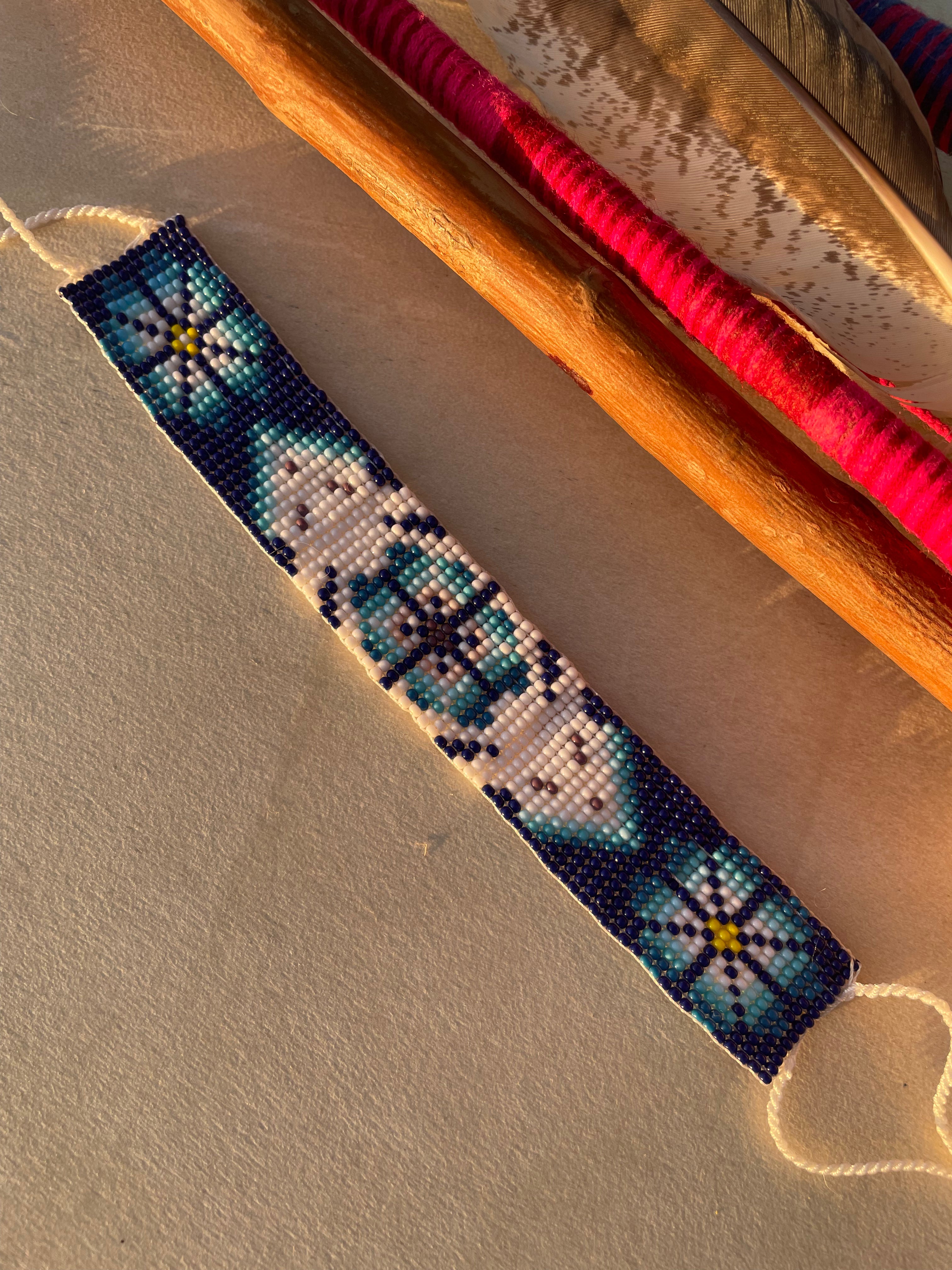 Venado y Peyote - Blue Huichol Deer Loom Beadwork Bracelet